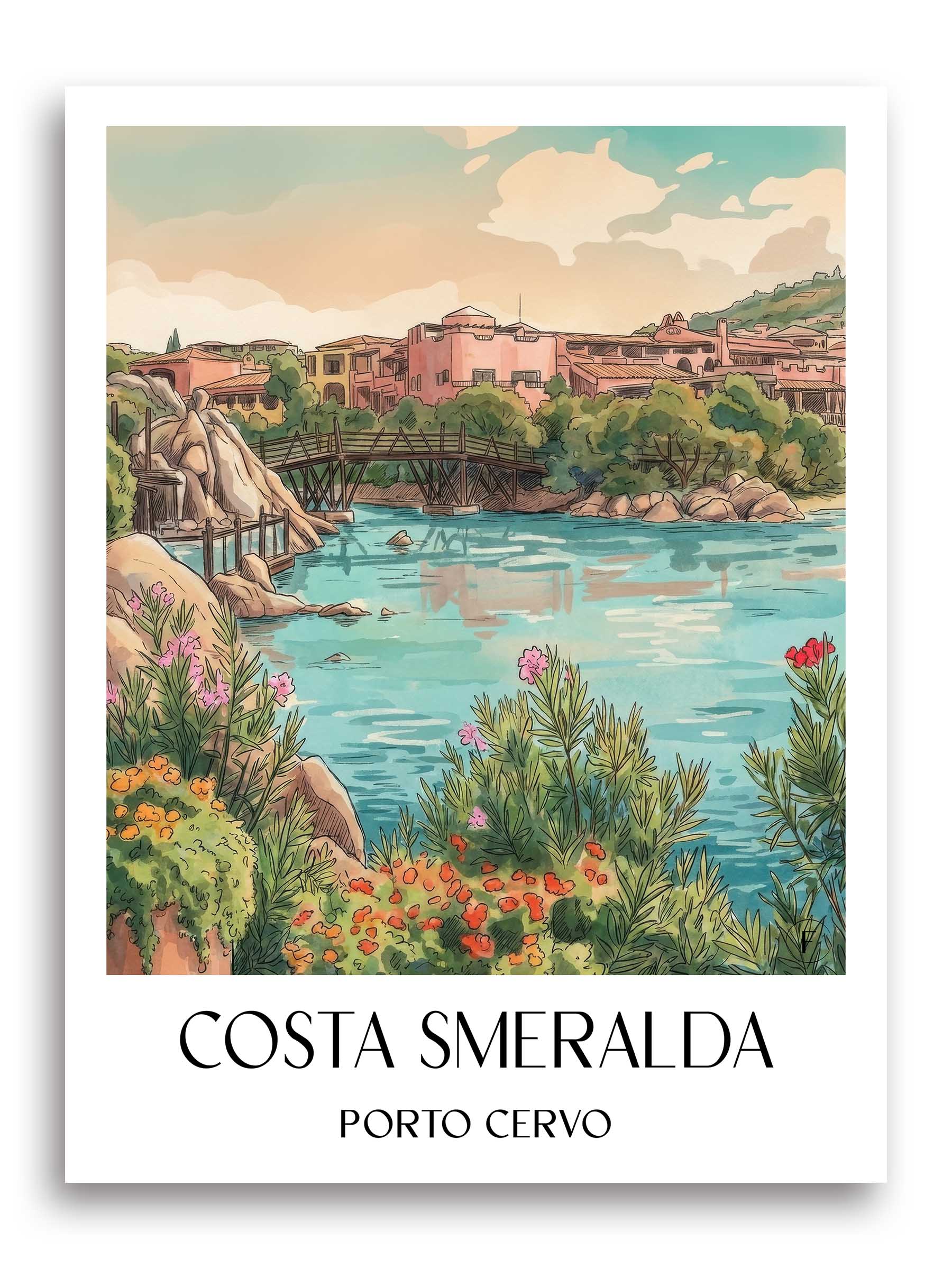 Costa Smeralda Poster - Porto Cervo - Italien Kunstdruck - Aquarell von A4 bis A1