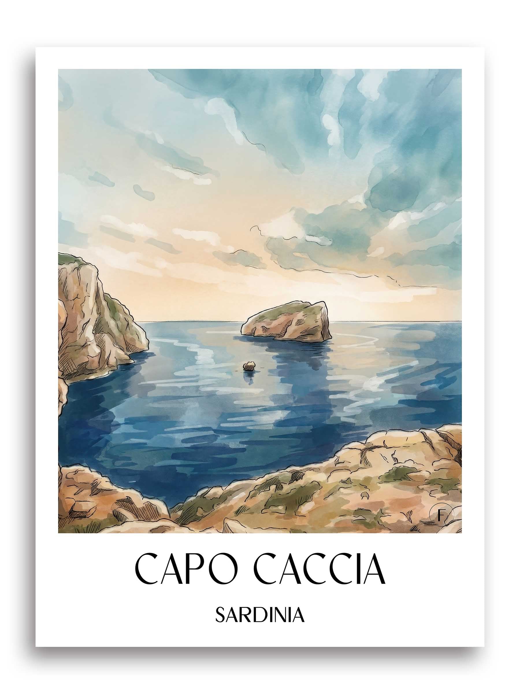 Capo Caccia Poster - Sardinien - Italien Kunstdruck - Aquarell von A4 bis A1