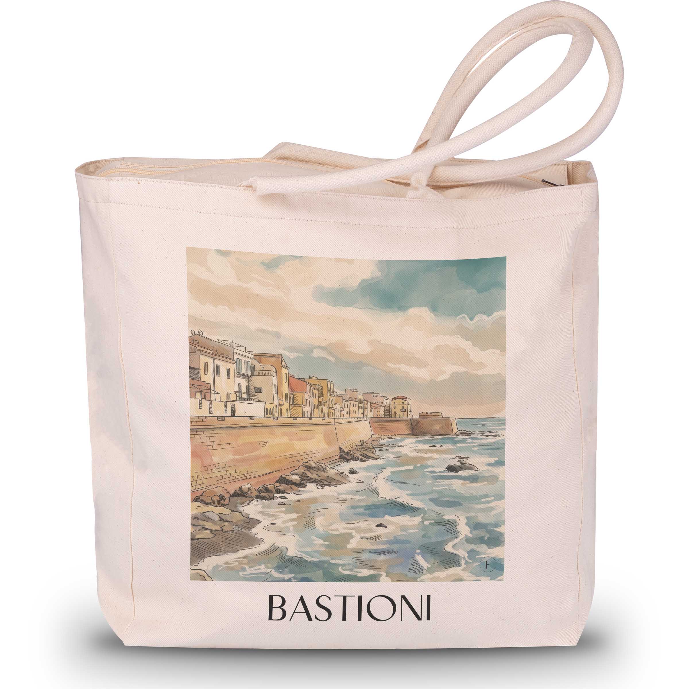 Bastioni Shopping Tasche - Alghero - Italien Tote Bag - Einkaufstasche im Aquarell Stil
