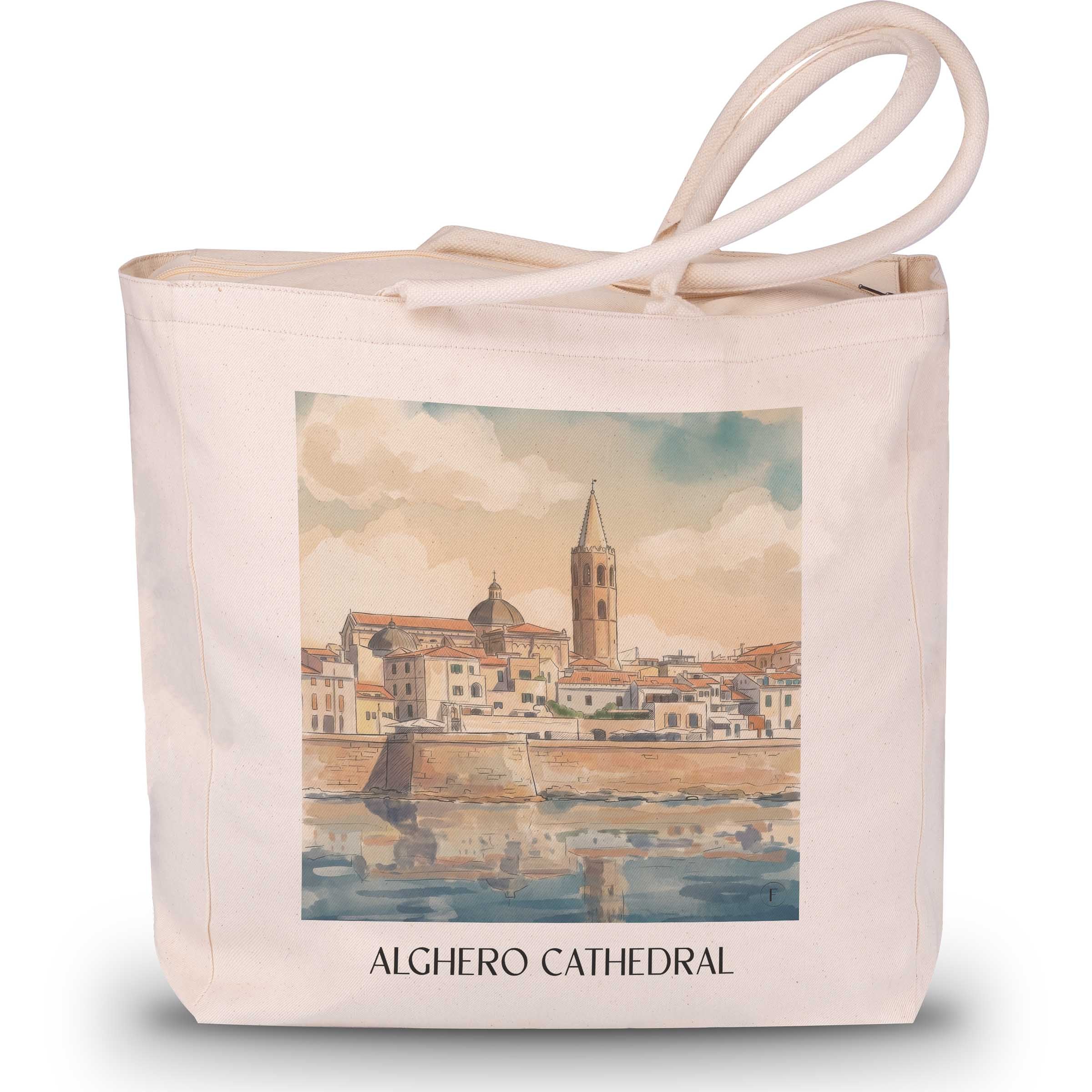 Kathedrale von Alghero Shopping Tasche - Sardinien - Italien Tote Bag - Einkaufstasche im Aquarell Stil