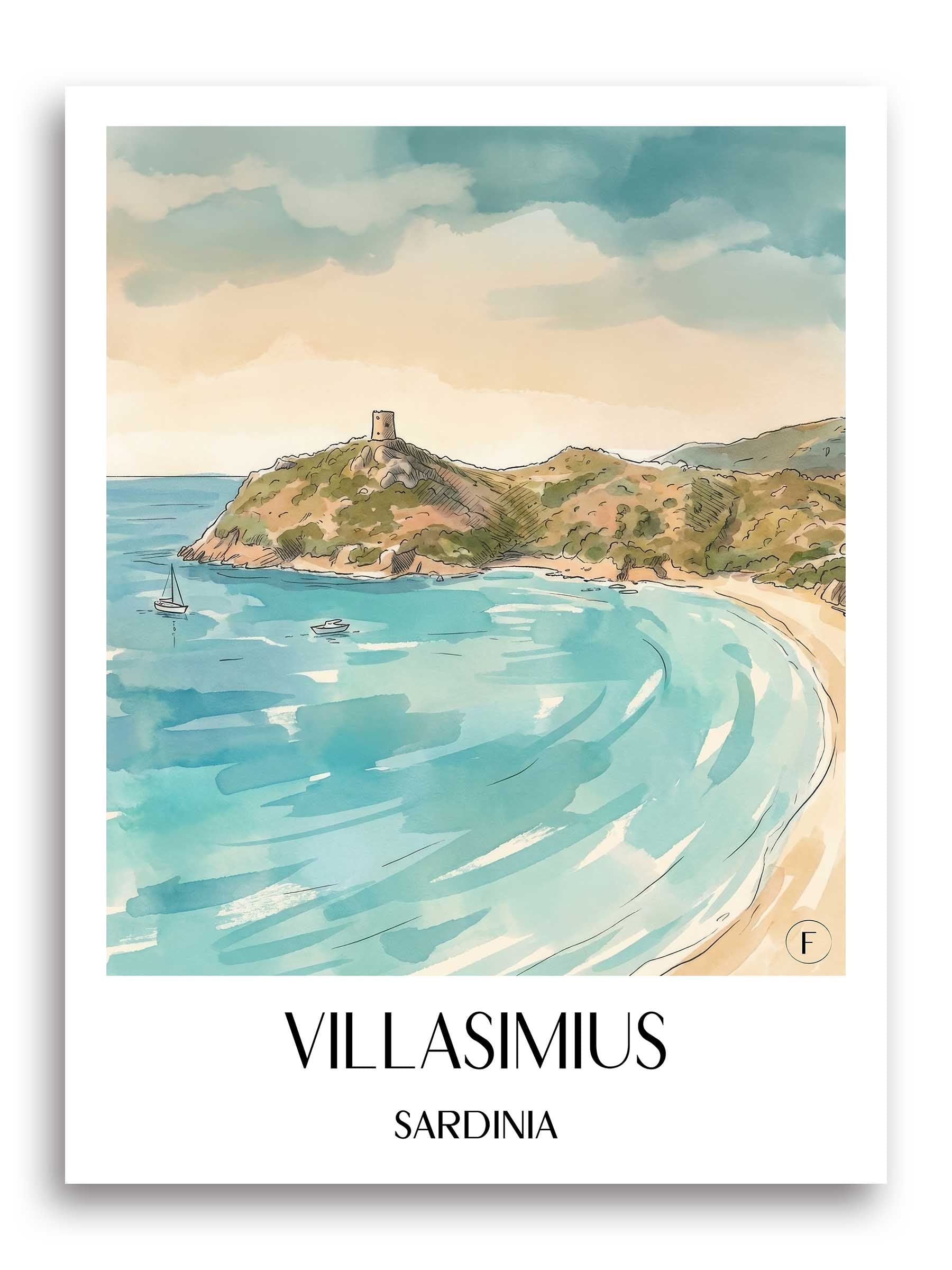 Villasimius Poster - Sardinien - Italien Kunstdruck - Aquarell von A4 bis A1