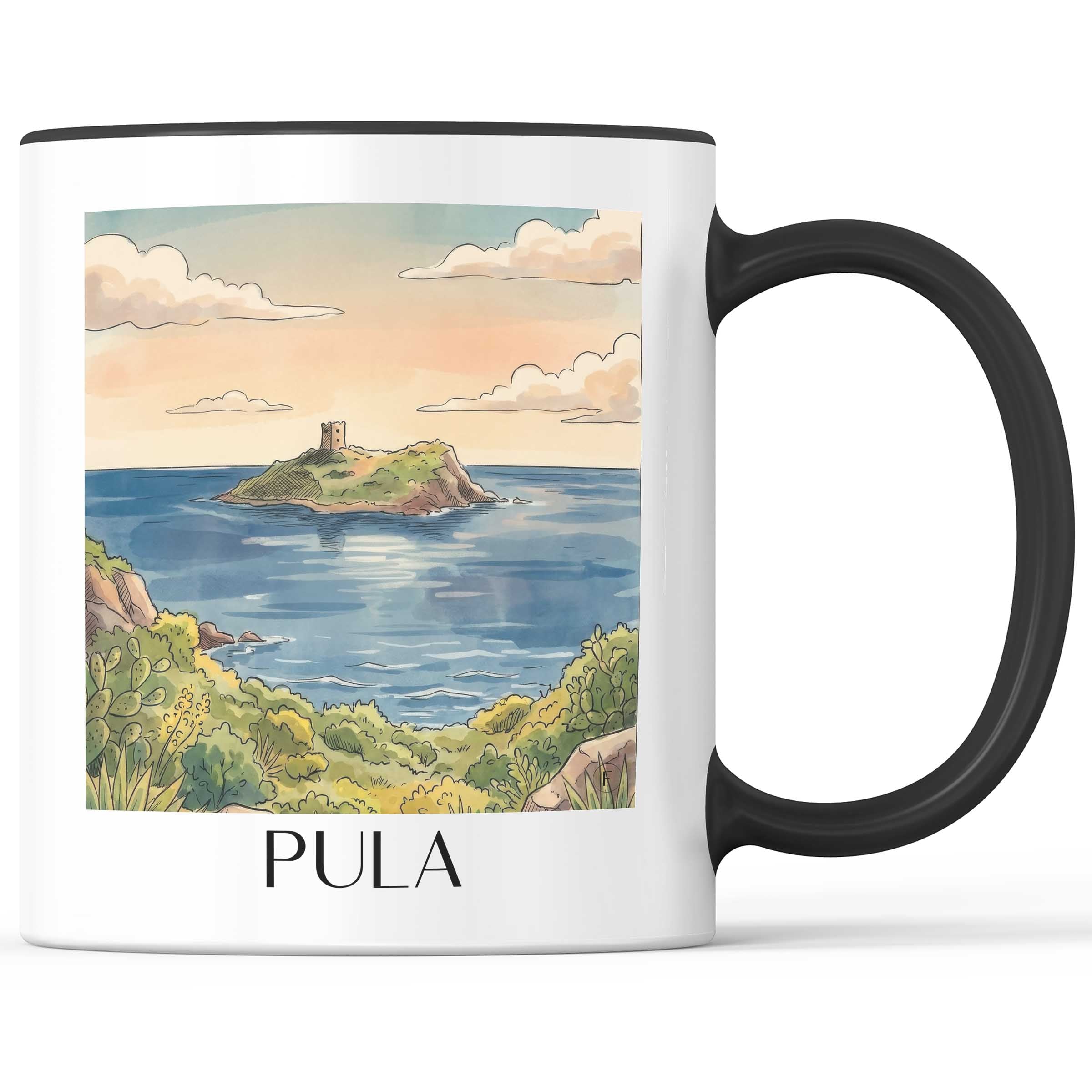 Pula Kaffeebecher - Sardinien - Italien Becher - Kaffeetasse im Aquarell Stil