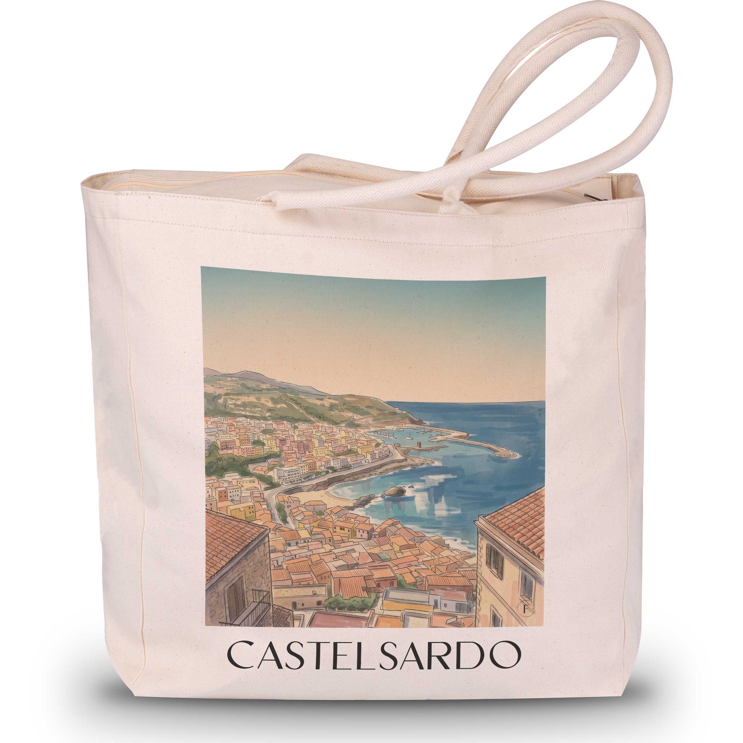 Castelsardo Shopping Tasche - Sardinien - Italien Tote Bag - Einkaufstasche im Aquarell Stil