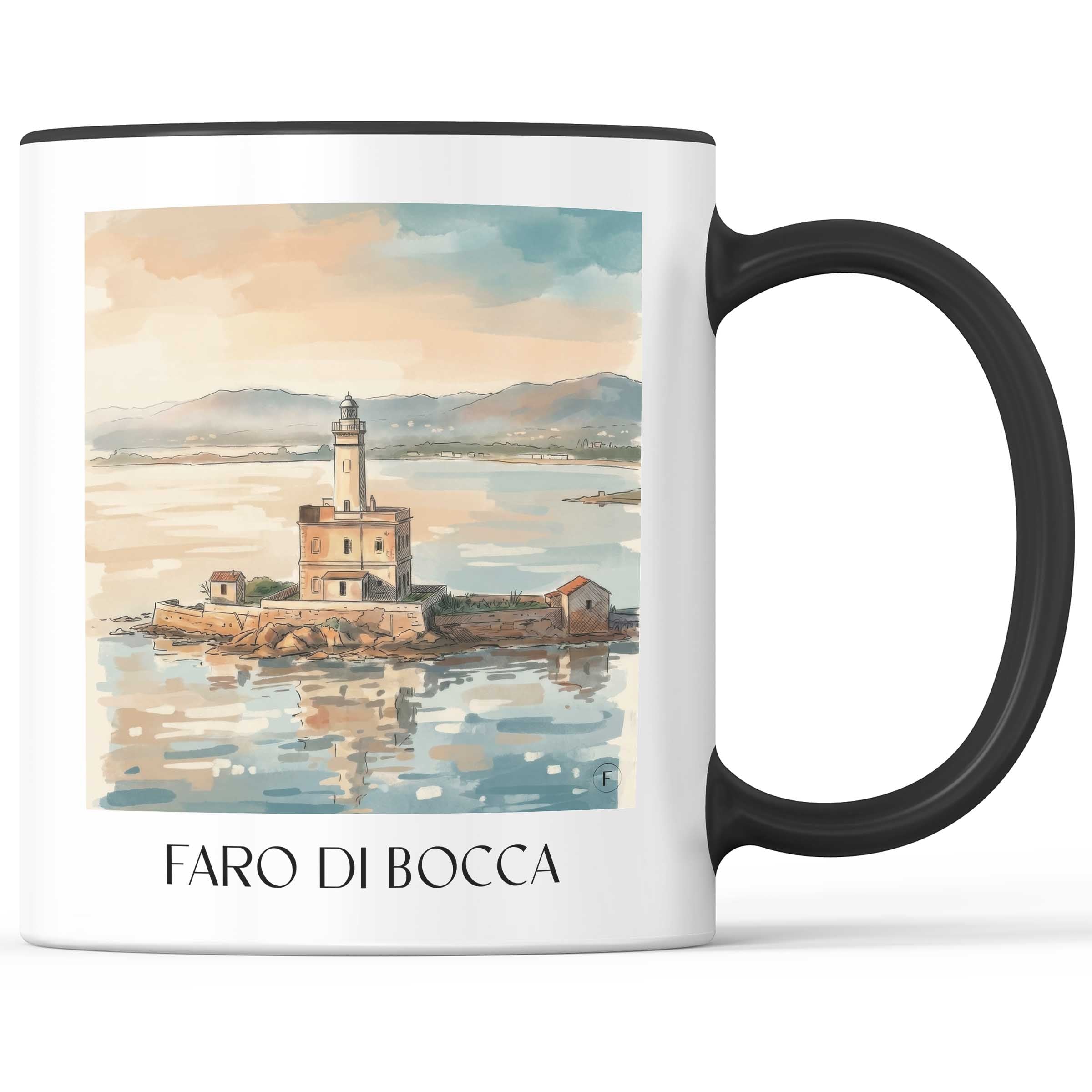 Faro di Bocca Kaffeebecher - Olbia - Italien Becher - Kaffeetasse im Aquarell Stil