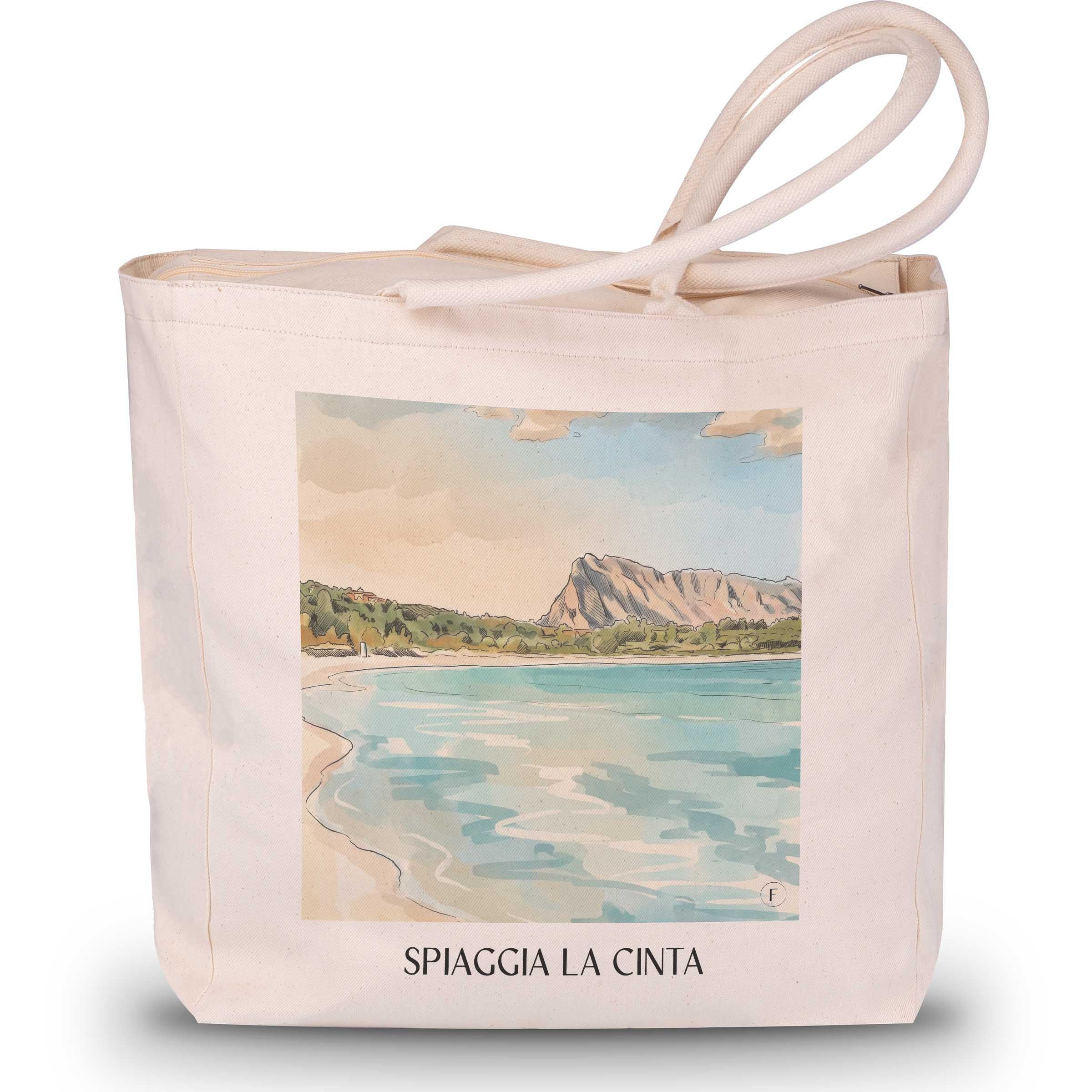 Spiaggia La Cinta Shopping Tasche - Sardinien - Italien Tote Bag - Einkaufstasche im Aquarell Stil