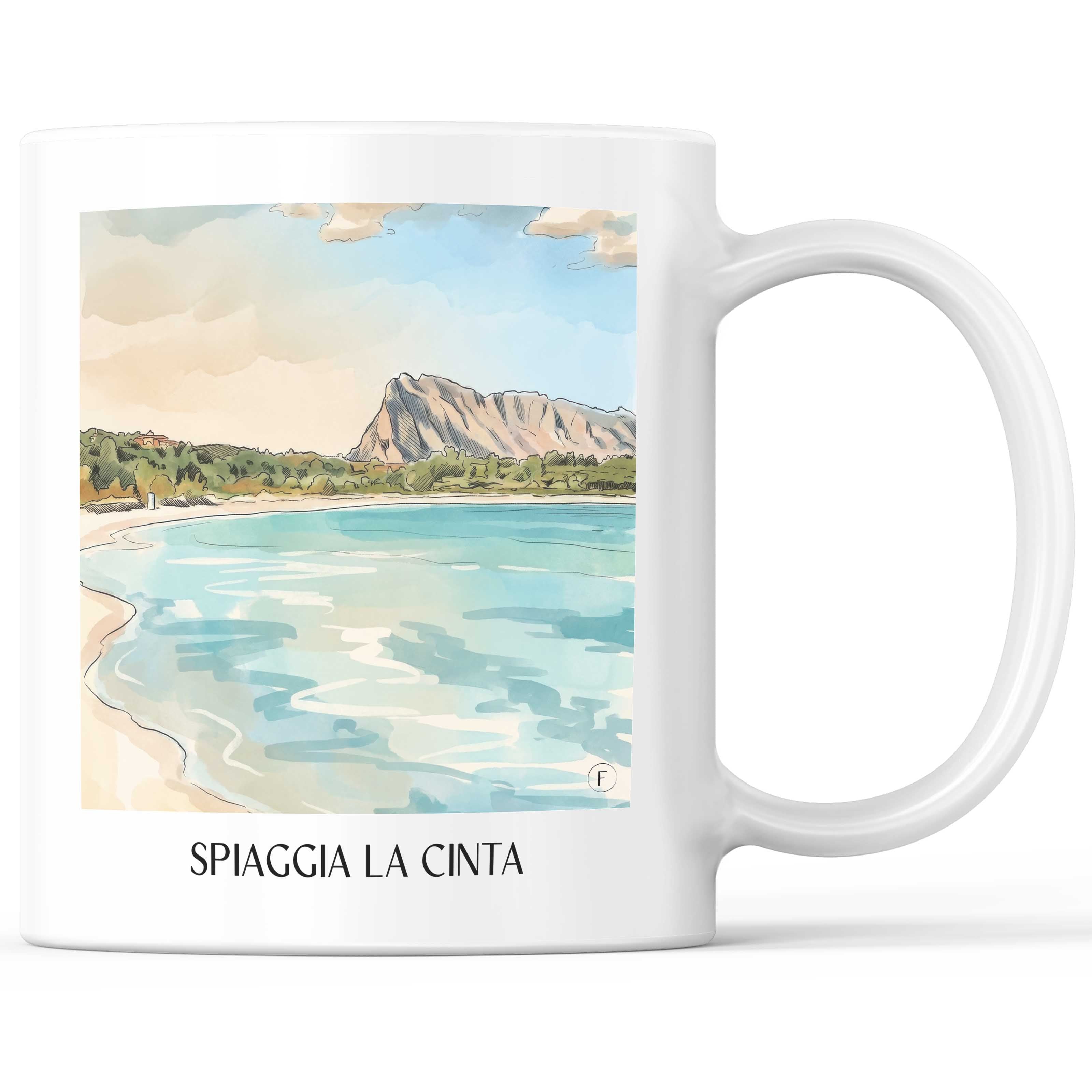 Spiaggia La Cinta Kaffeebecher - Sardinien - Italien Becher - Kaffeetasse im Aquarell Stil