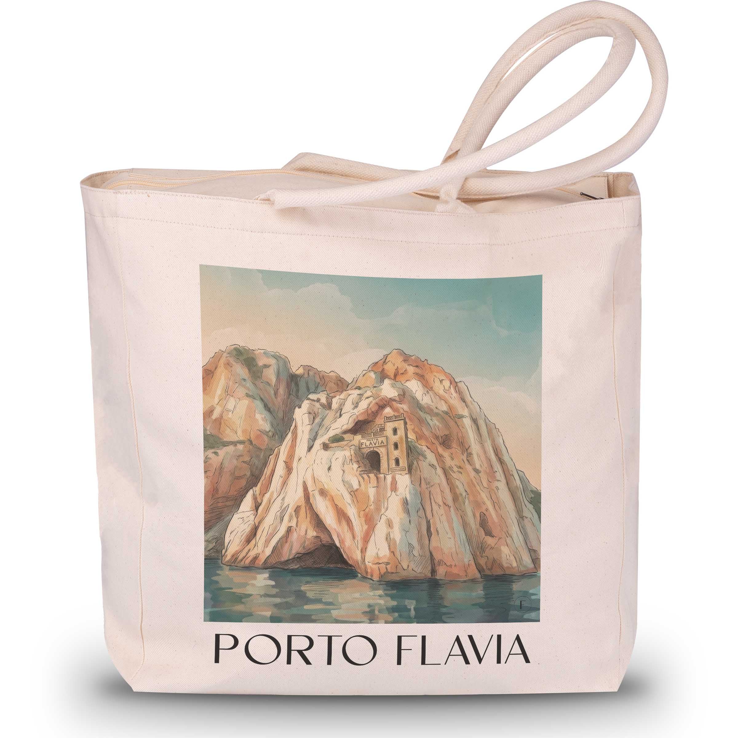 porto-flavia-masua-italien-einkaufstasche-aquarell