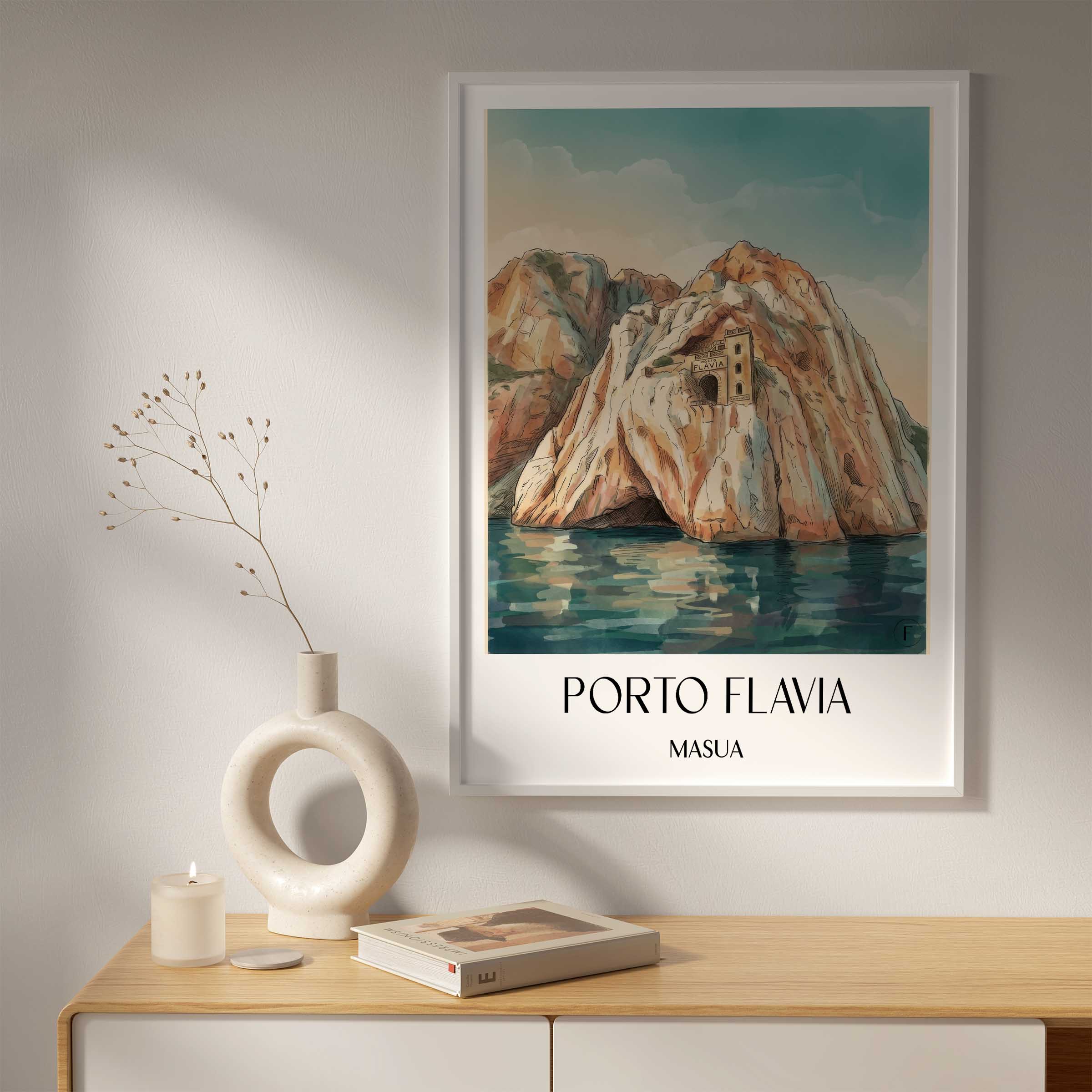 porto-flavia-masua-italien-poster-aquarell