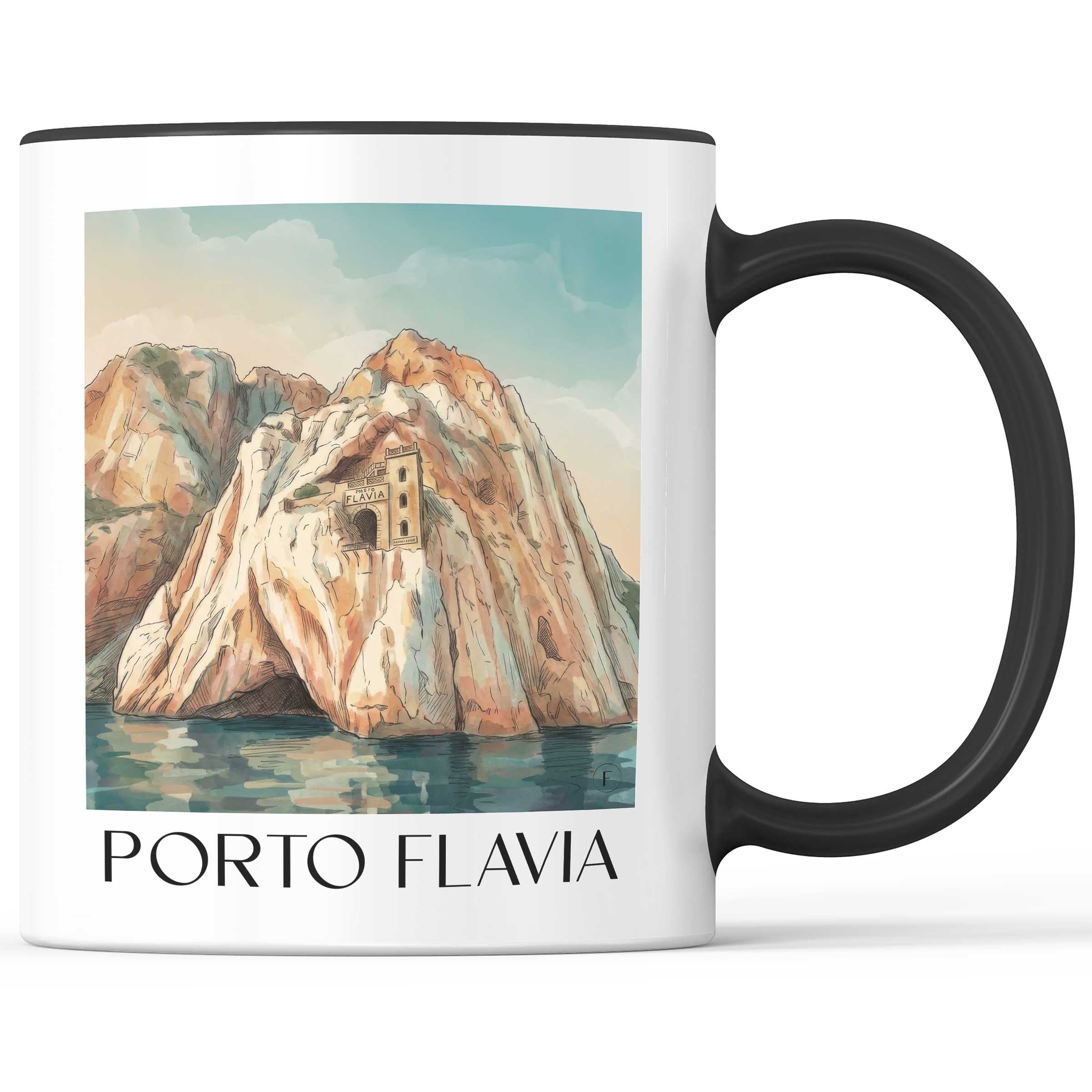 Porto Flavia Kaffeebecher - Masua - Italien Becher - Kaffeetasse im Aquarell Stil