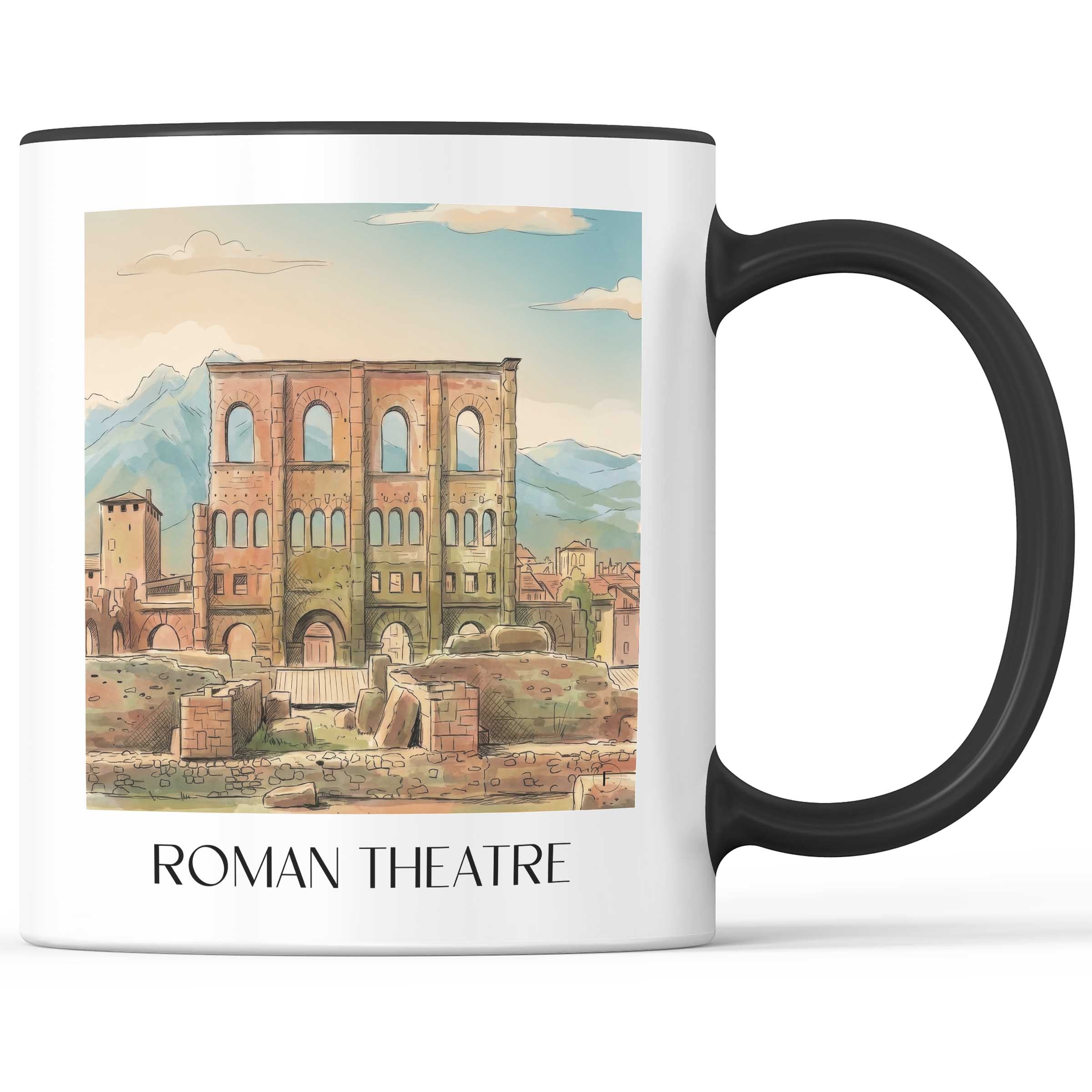 Teatro Romano Kaffeebecher - Aosta - Italien Becher - Kaffeetasse im Aquarell Stil