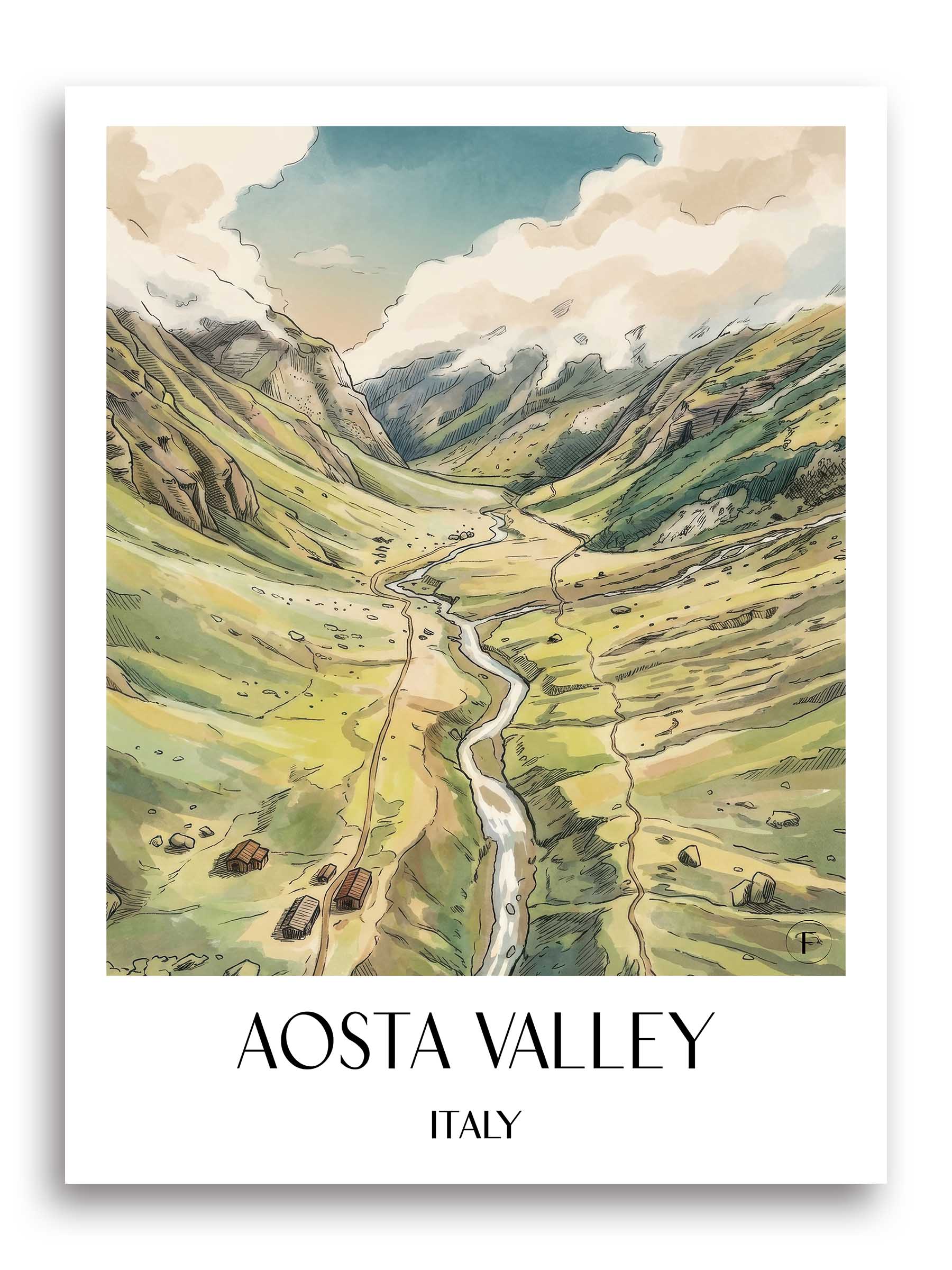 Aostatal Poster - Italien - Italien Kunstdruck - Aquarell von A4 bis A1