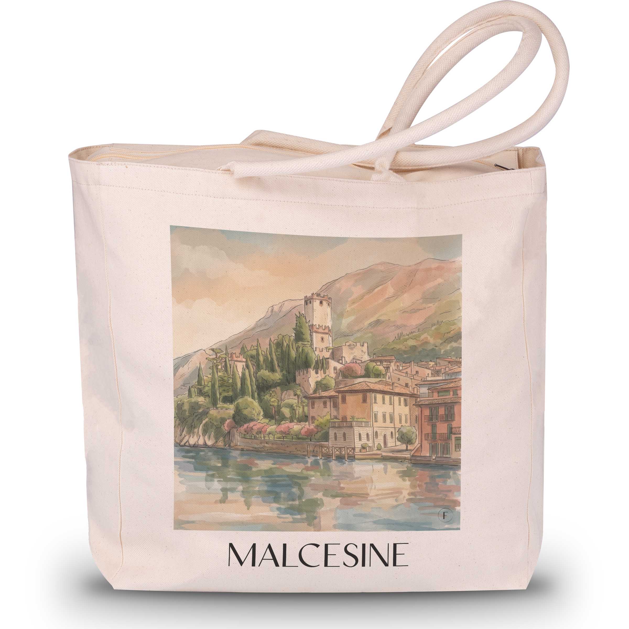 Malcesine Shopping Tasche - Venetien - Italien Tote Bag - Einkaufstasche im Aquarell Stil