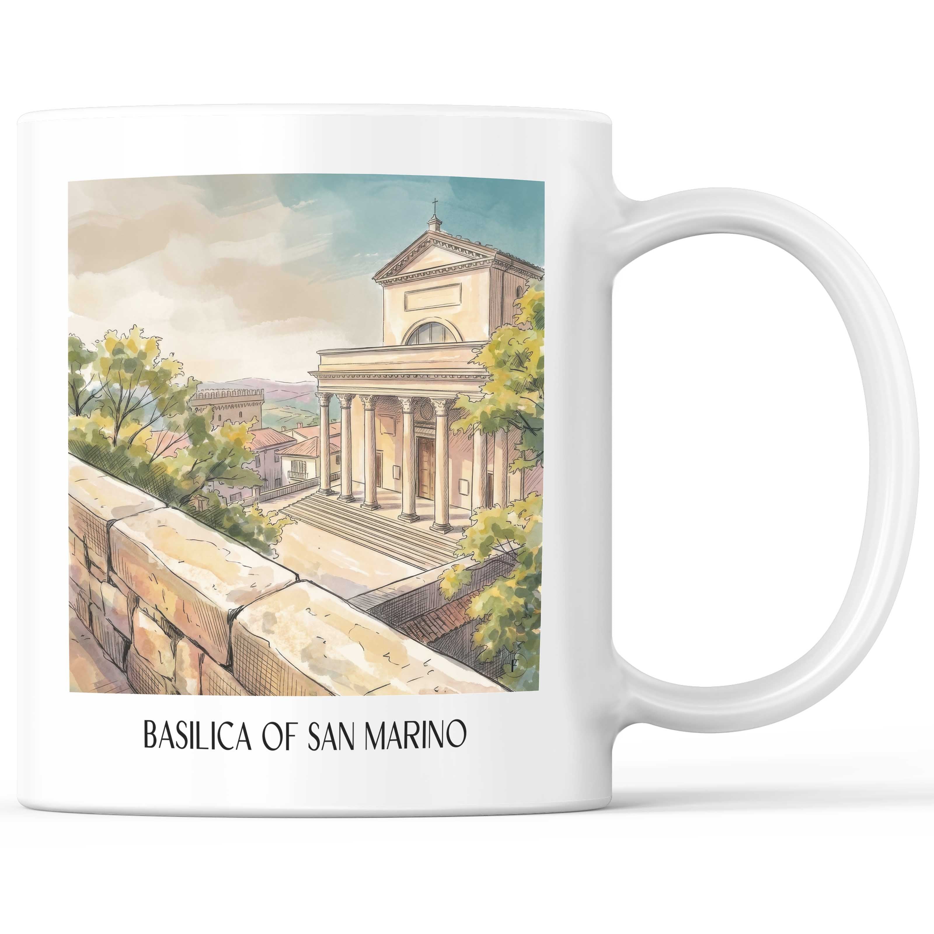 Basilika San Marino Kaffeebecher - Monte Titano - Italien Becher - Kaffeetasse im Aquarell Stil
