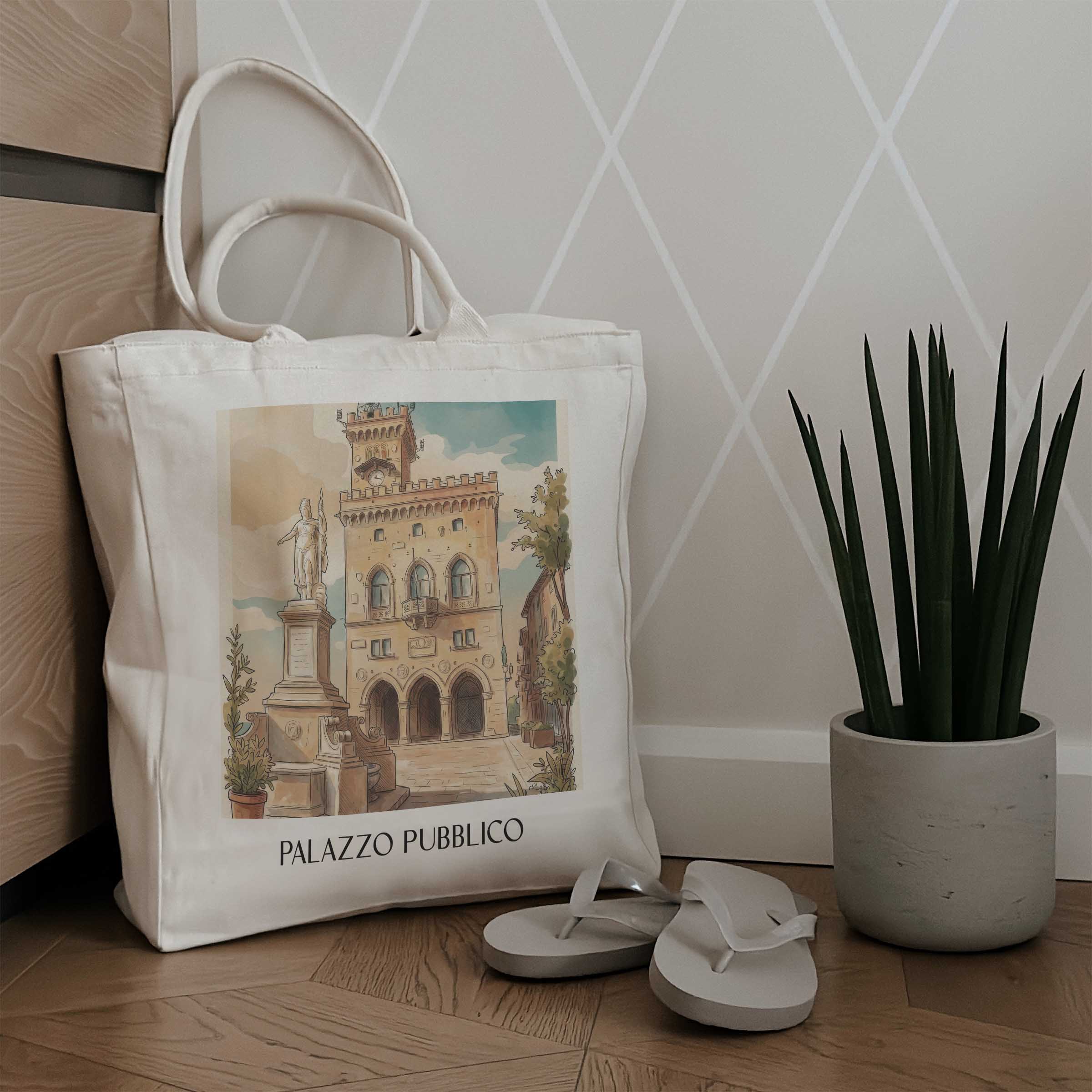 palazzo-pubblico-san-marino-italien-einkaufstasche-aquarell