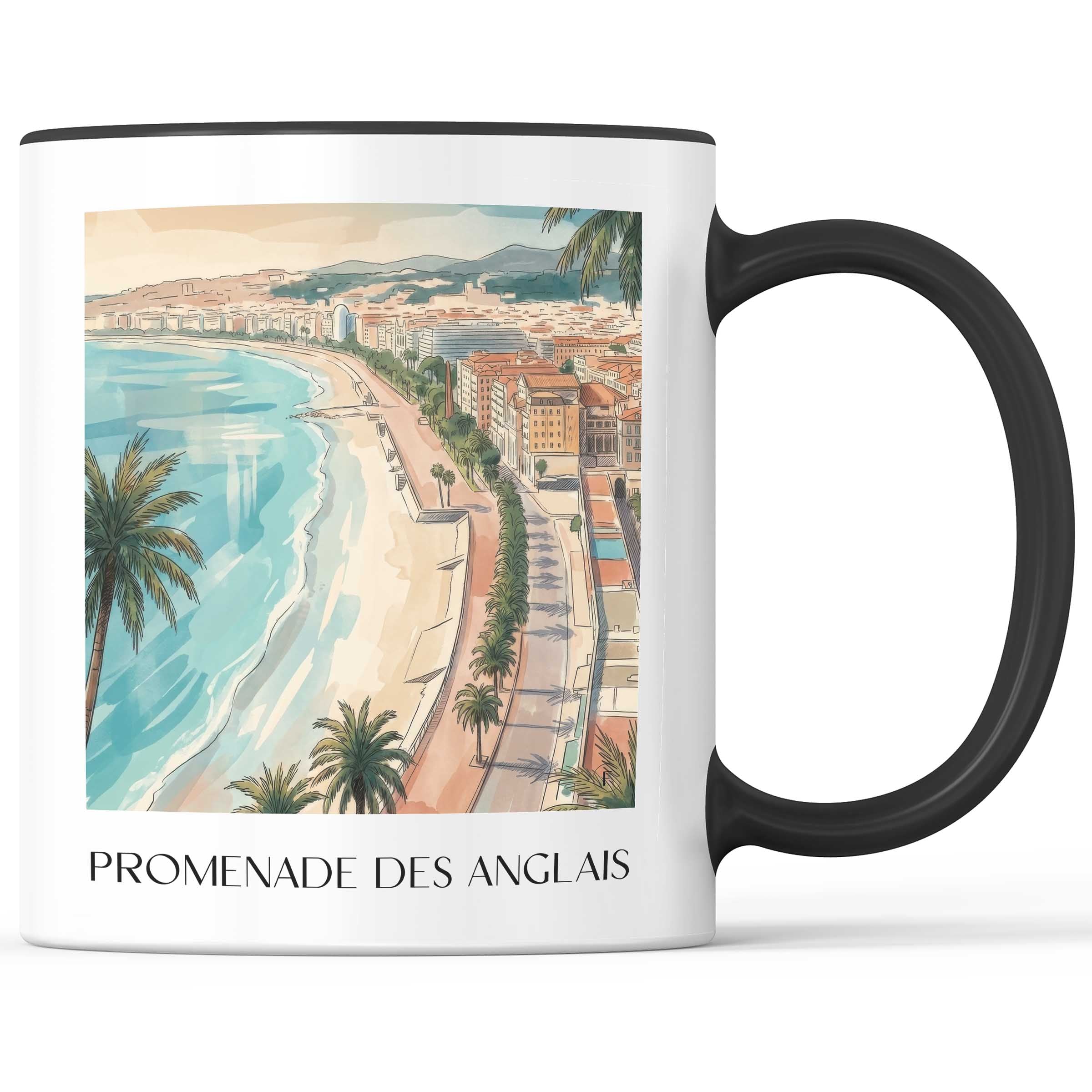 Promenade des Anglais Kaffeebecher - Nizza - Frankreich Becher - Kaffeetasse im Aquarell Stil
