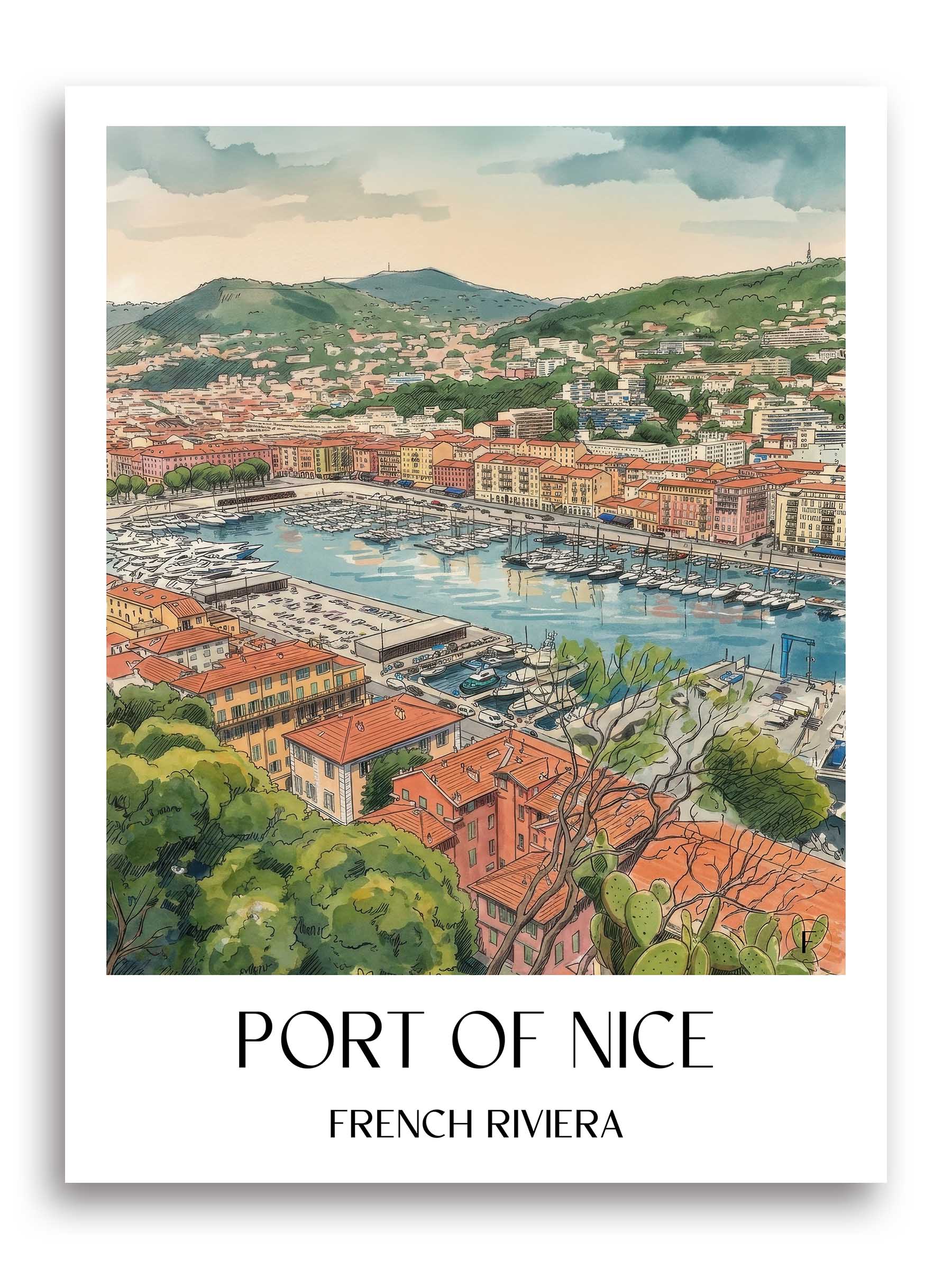 Port de Nice Poster - Côte d´Azur - Frankreich Kunstdruck - Aquarell von A4 bis A1