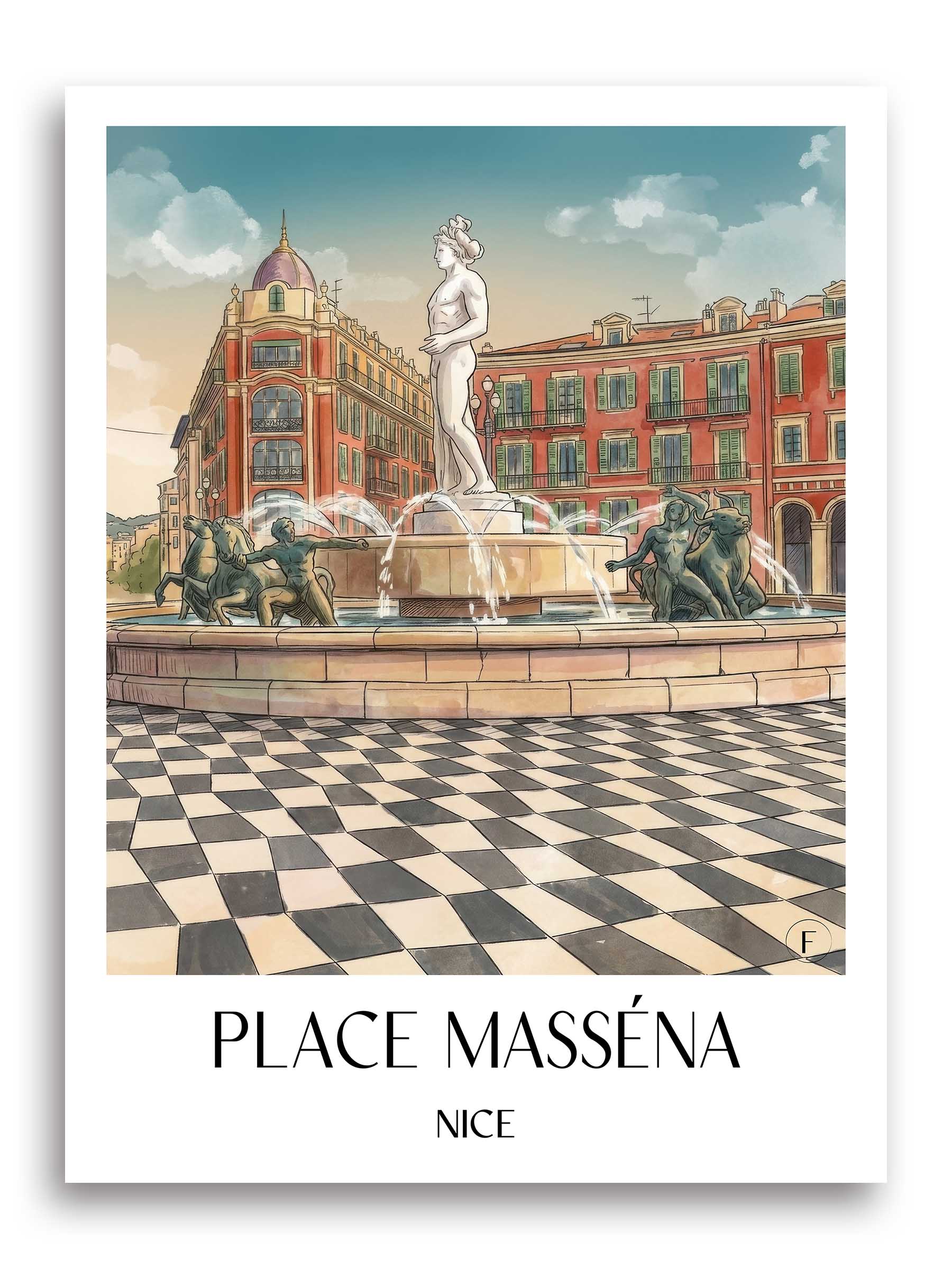 Place Masséna Poster - Nizza - Frankreich Kunstdruck - Aquarell von A4 bis A1