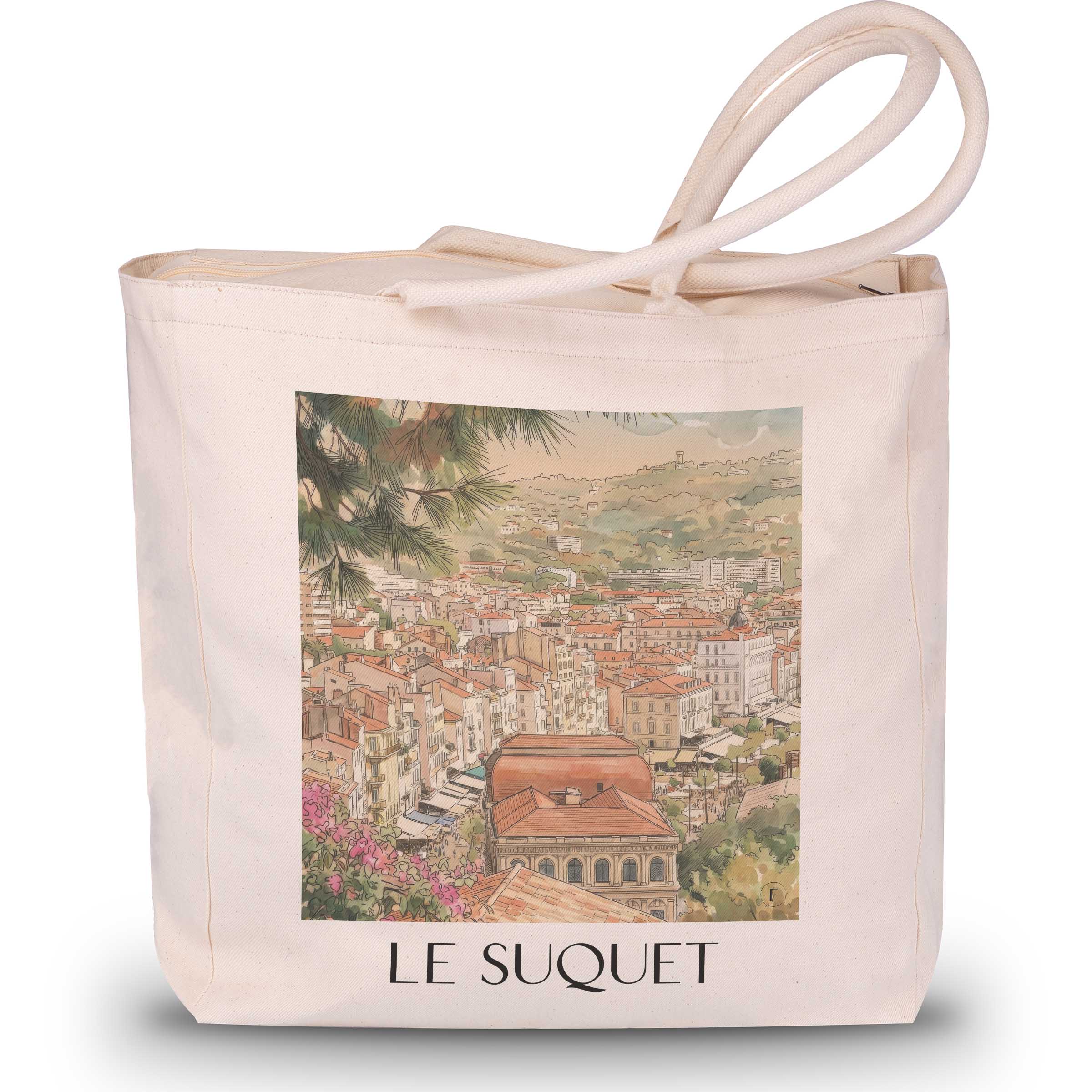 Le Suquet Shopping Tasche - Cannes - Frankreich Tote Bag - Einkaufstasche im Aquarell Stil