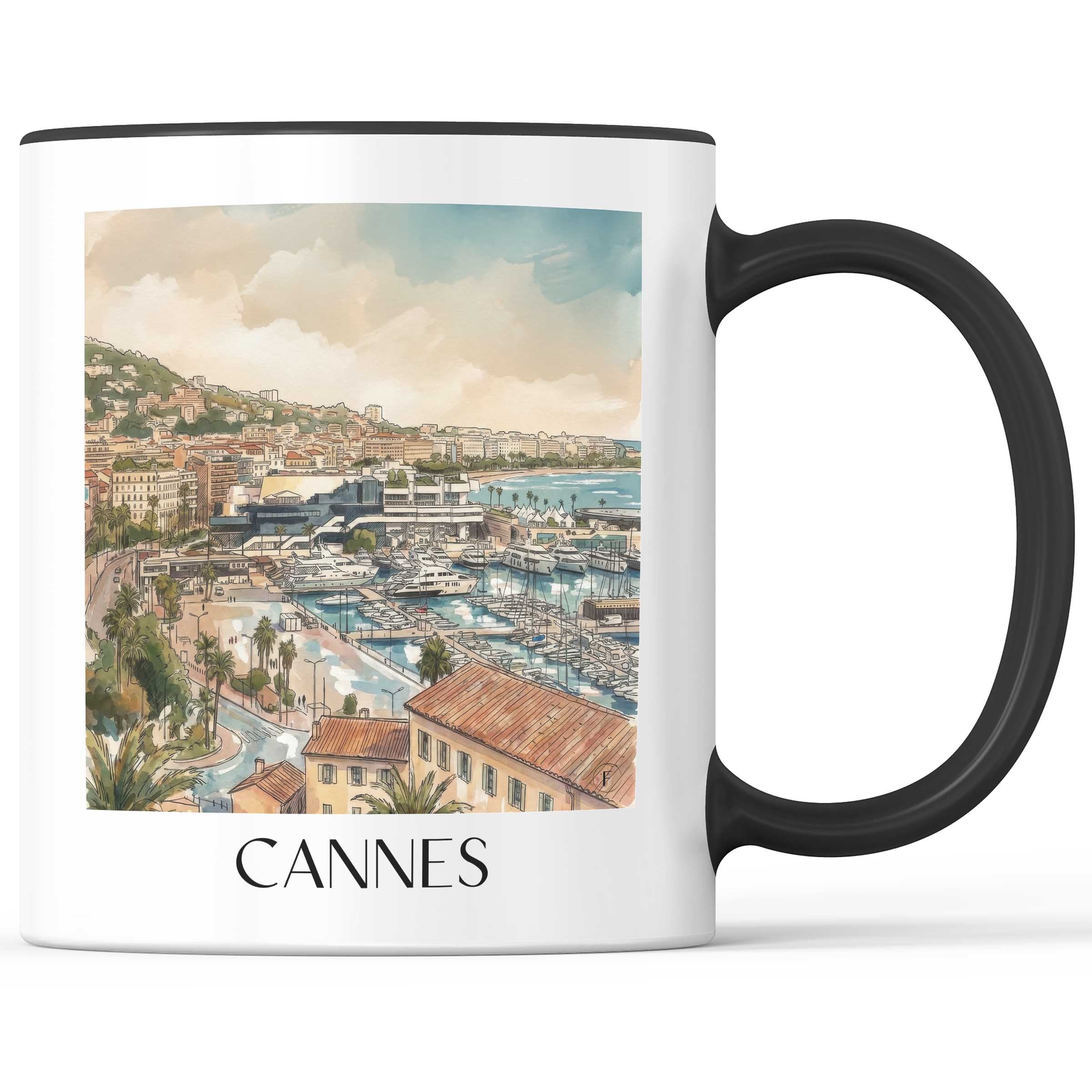 Cannes Kaffeebecher - Côte d´Azur - Frankreich Becher - Kaffeetasse im Aquarell Stil