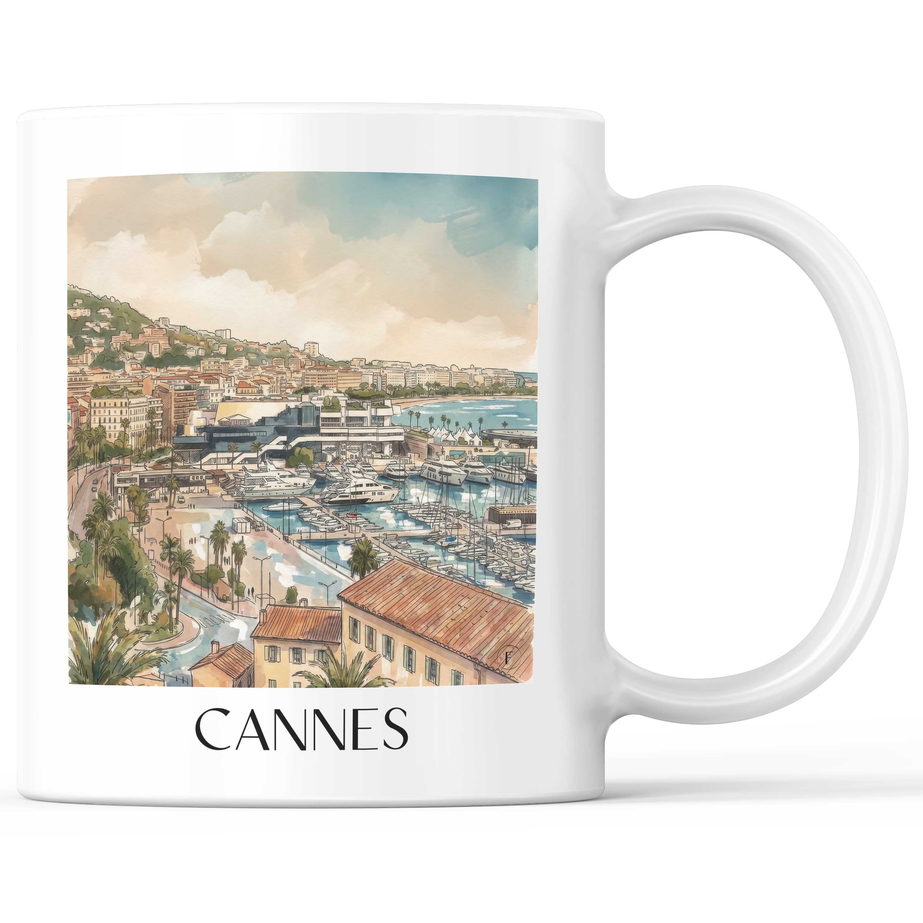 Cannes Kaffeebecher - Côte d´Azur - Frankreich Becher - Kaffeetasse im Aquarell Stil