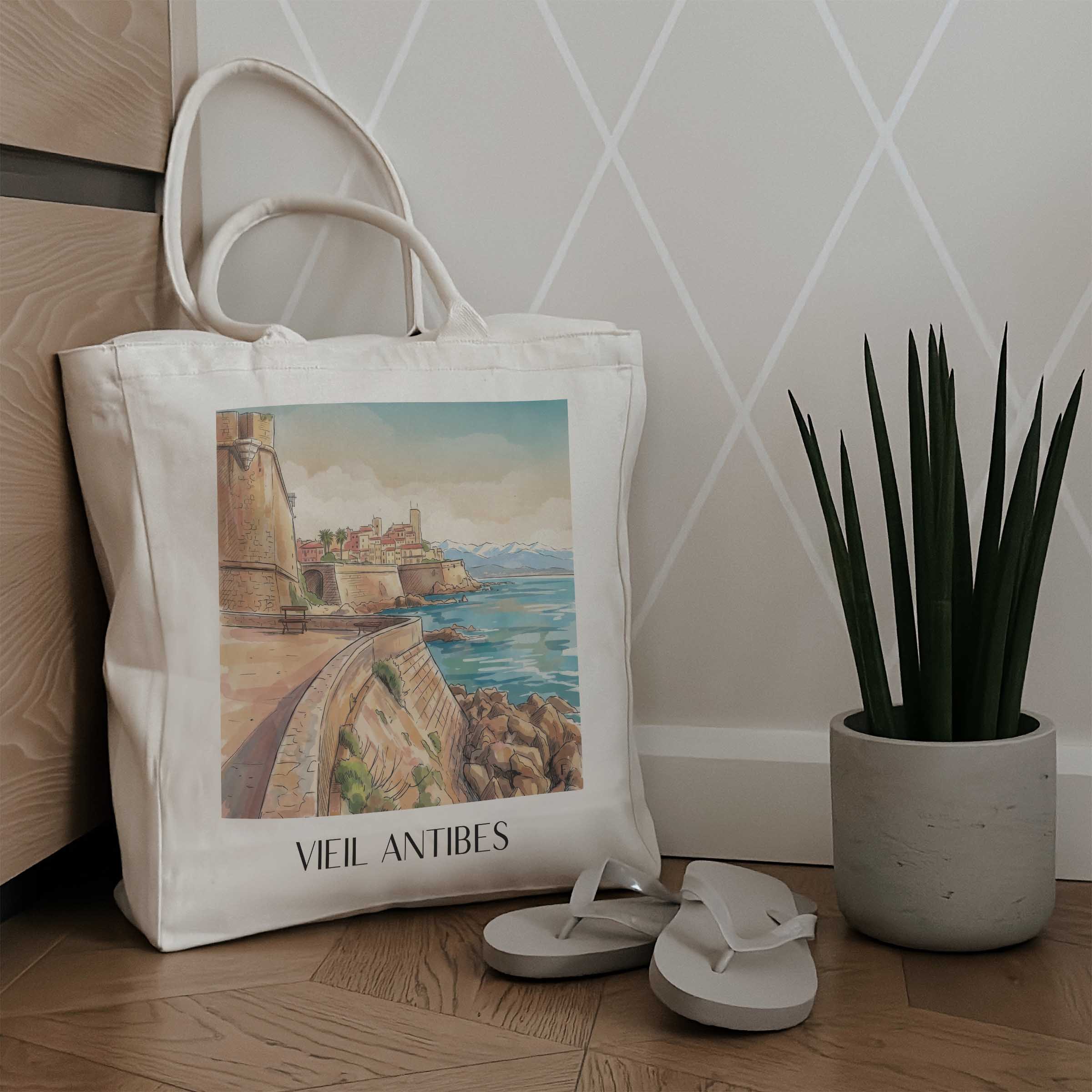 vieil-antibes-côte-d´azur-frankreich-einkaufstasche-aquarell