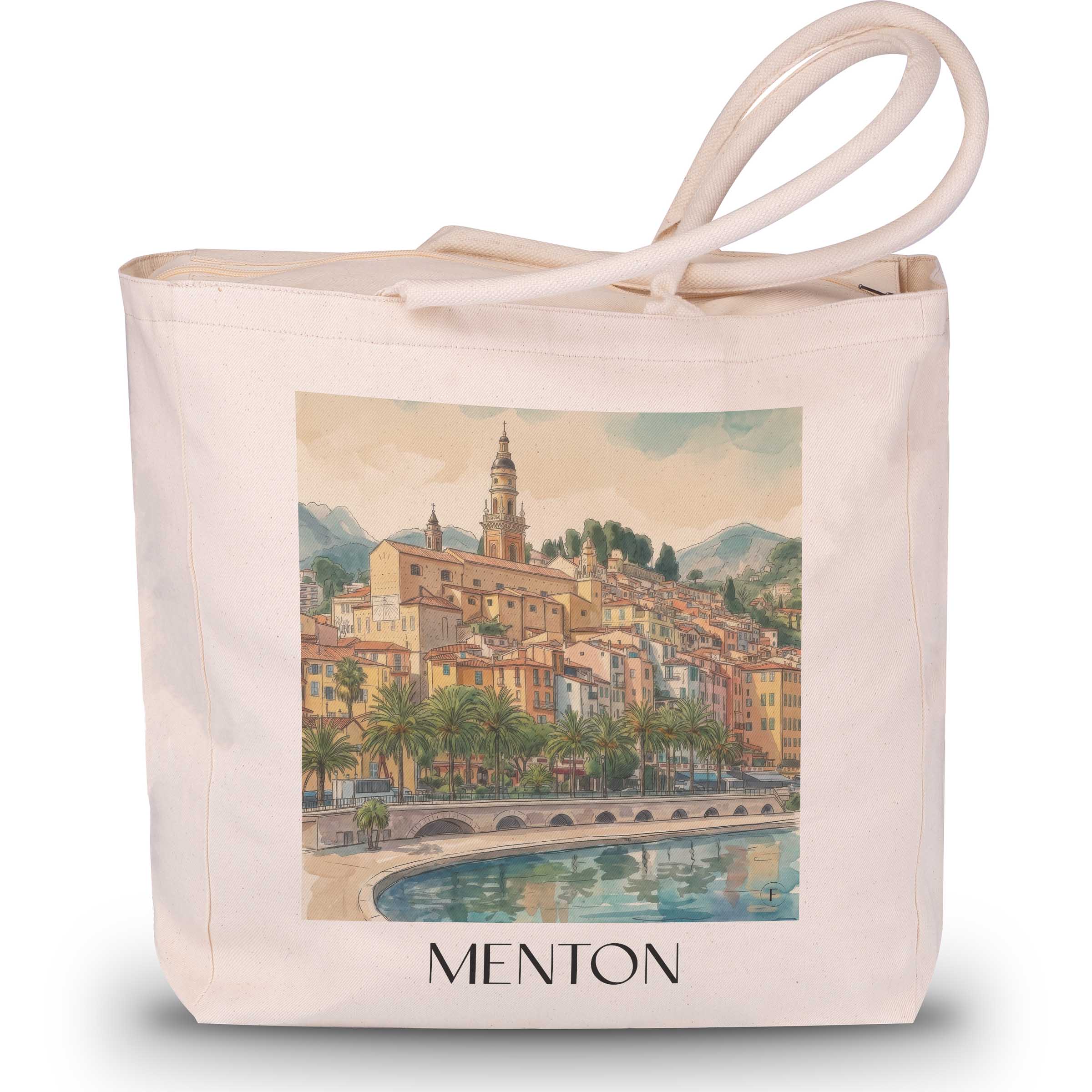 Menton Shopping Tasche - Côte d´Azur - Frankreich Tote Bag - Einkaufstasche im Aquarell Stil