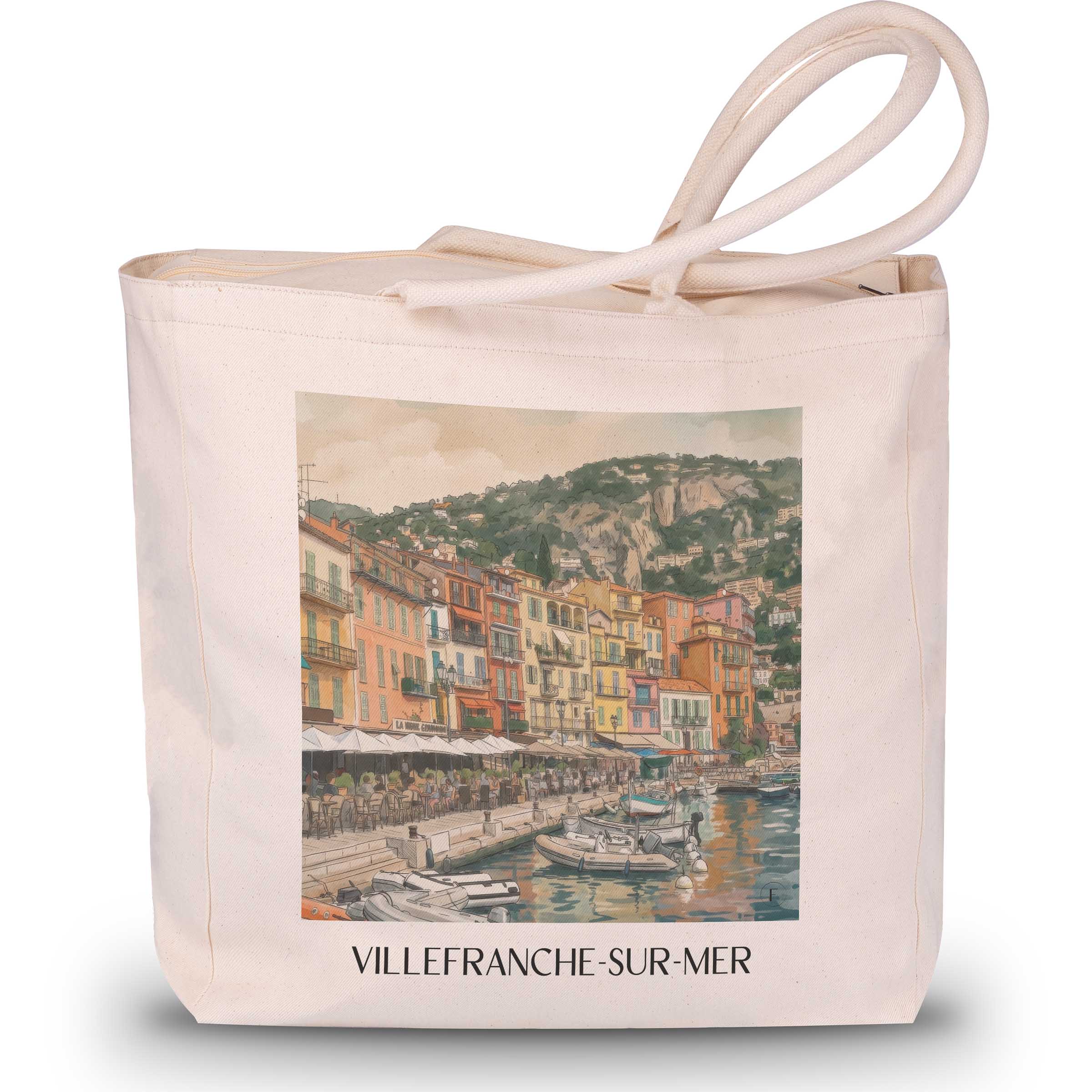 Villefranche-sur-Mer Shopping Tasche - Côte d´Azur - Frankreich Tote Bag - Einkaufstasche im Aquarell Stil