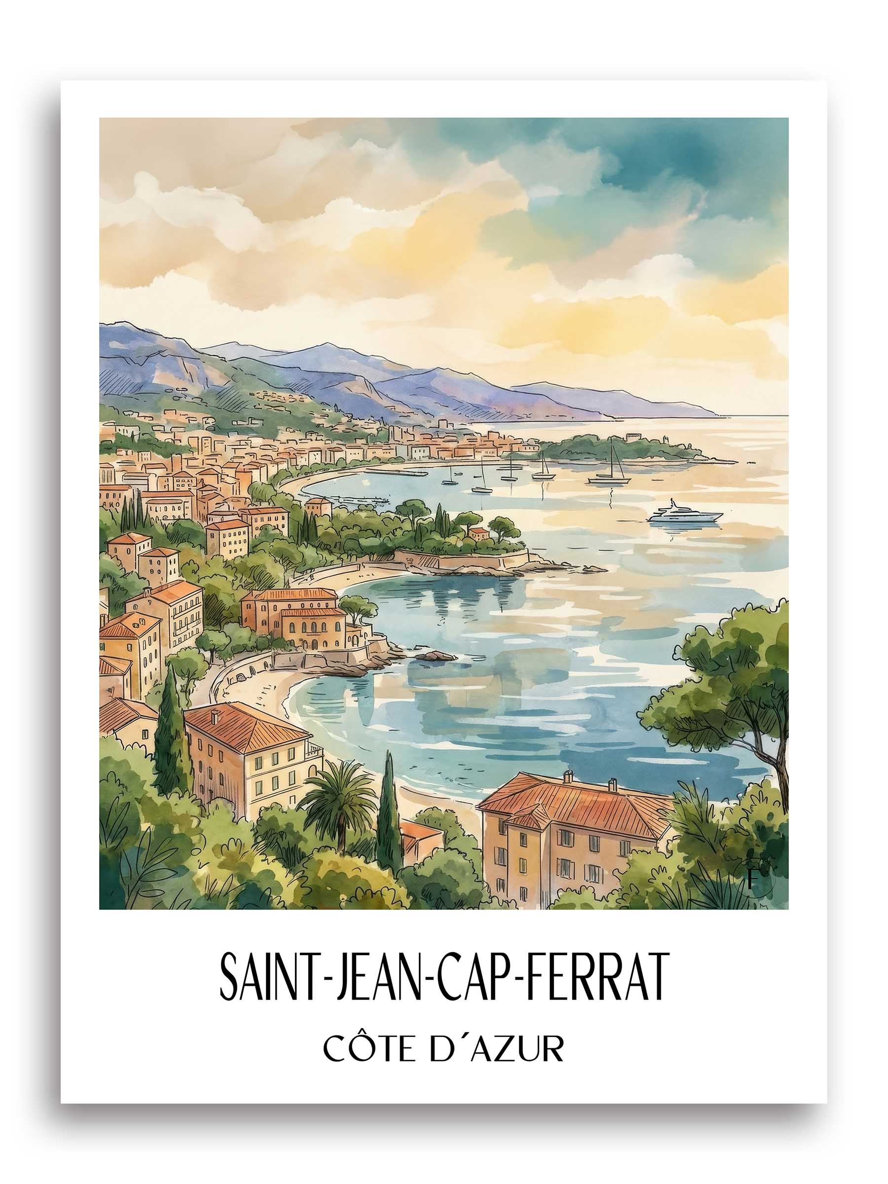 saint-jean-cap-ferrat-côte-d´azur-frankreich-poster-aquarell