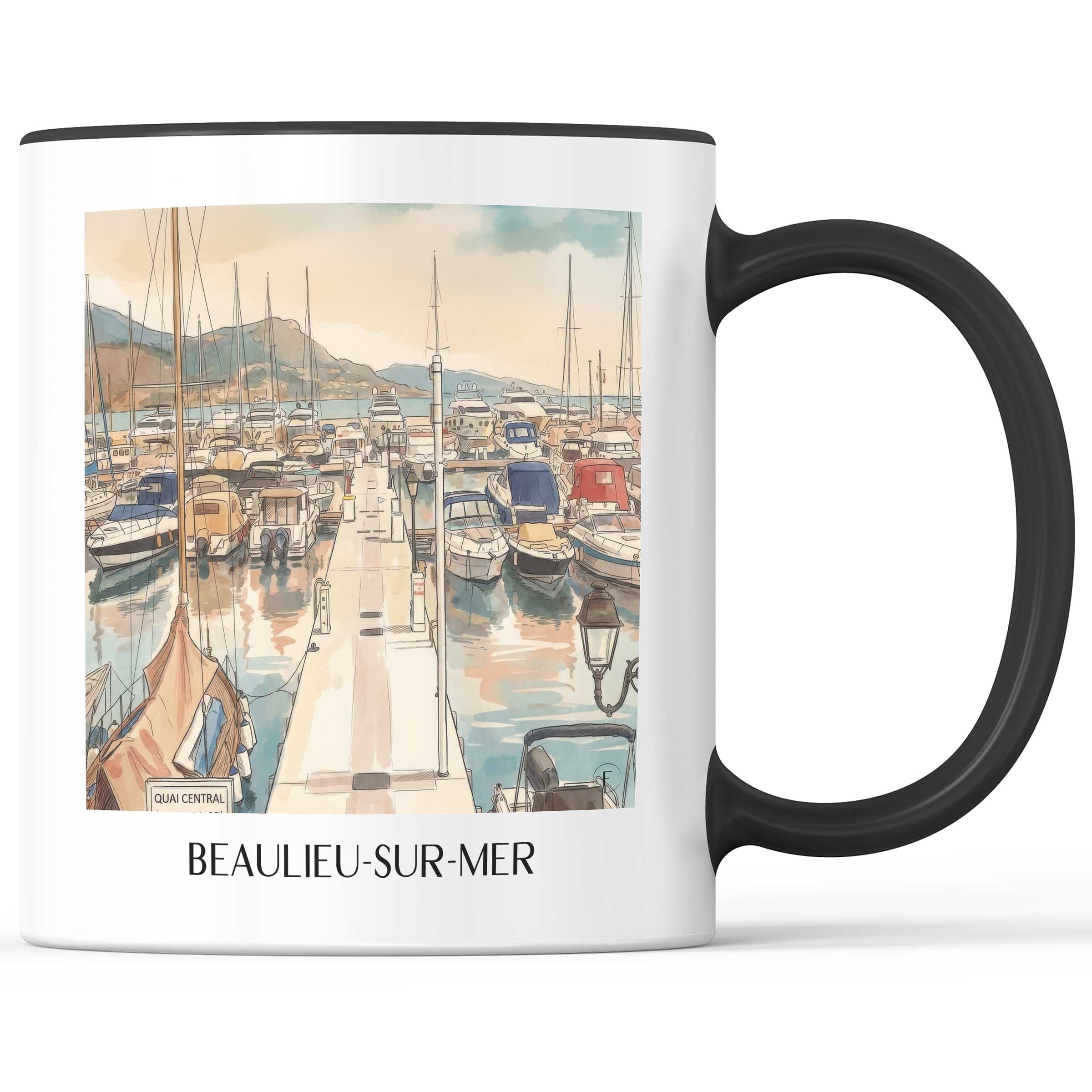 Beaulieu-sur-Mer Kaffeebecher - Côte d´Azur - Frankreich Becher - Kaffeetasse im Aquarell Stil