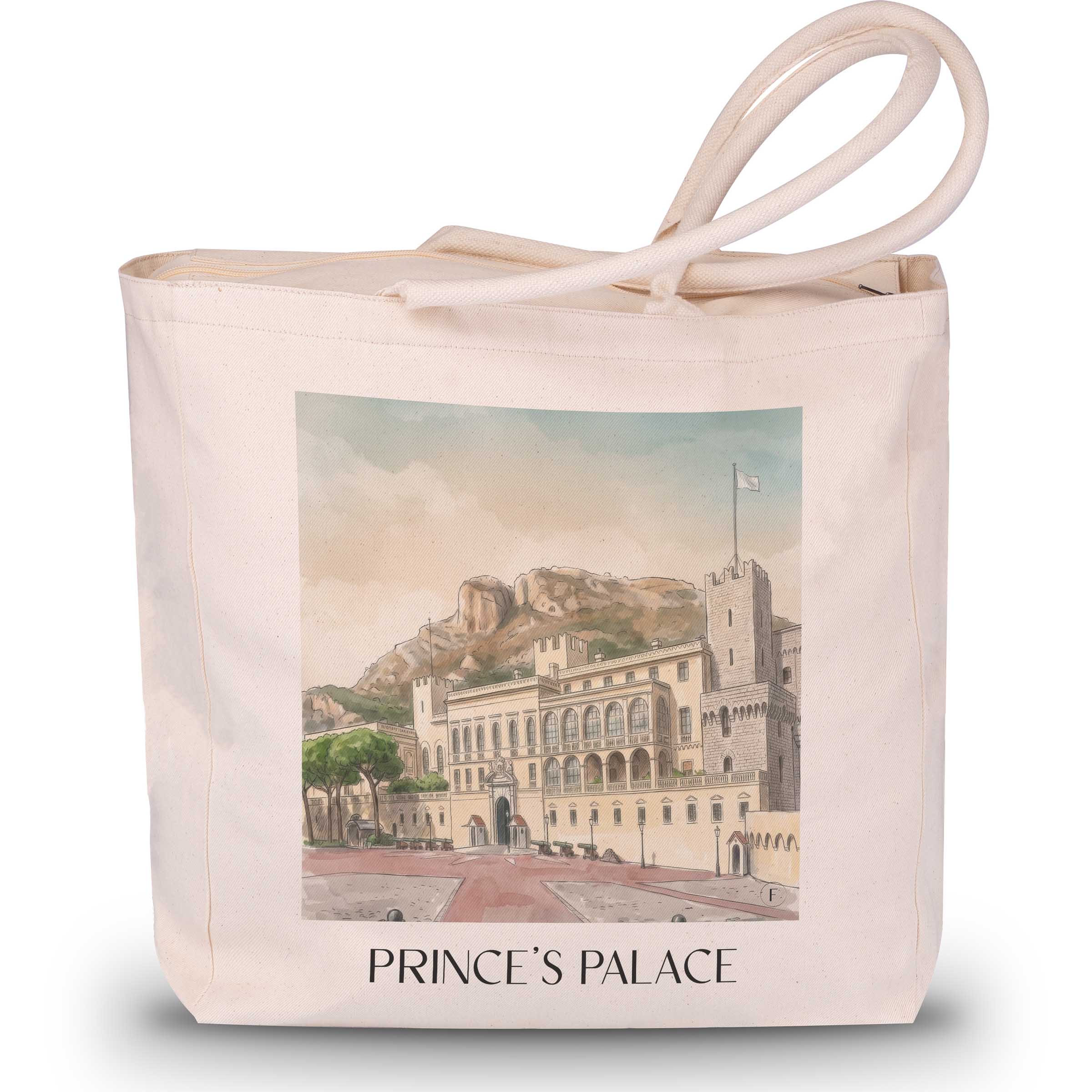 Fürstenpalast Shopping Tasche - Monaco - Monaco Tote Bag - Einkaufstasche im Aquarell Stil