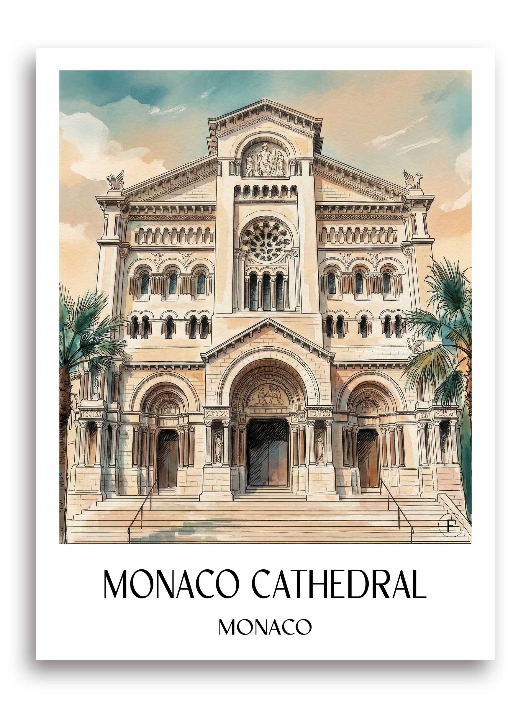 Notre-Dame-Immaculée Poster - Monaco - Monaco Kunstdruck - Aquarell von A4 bis A1