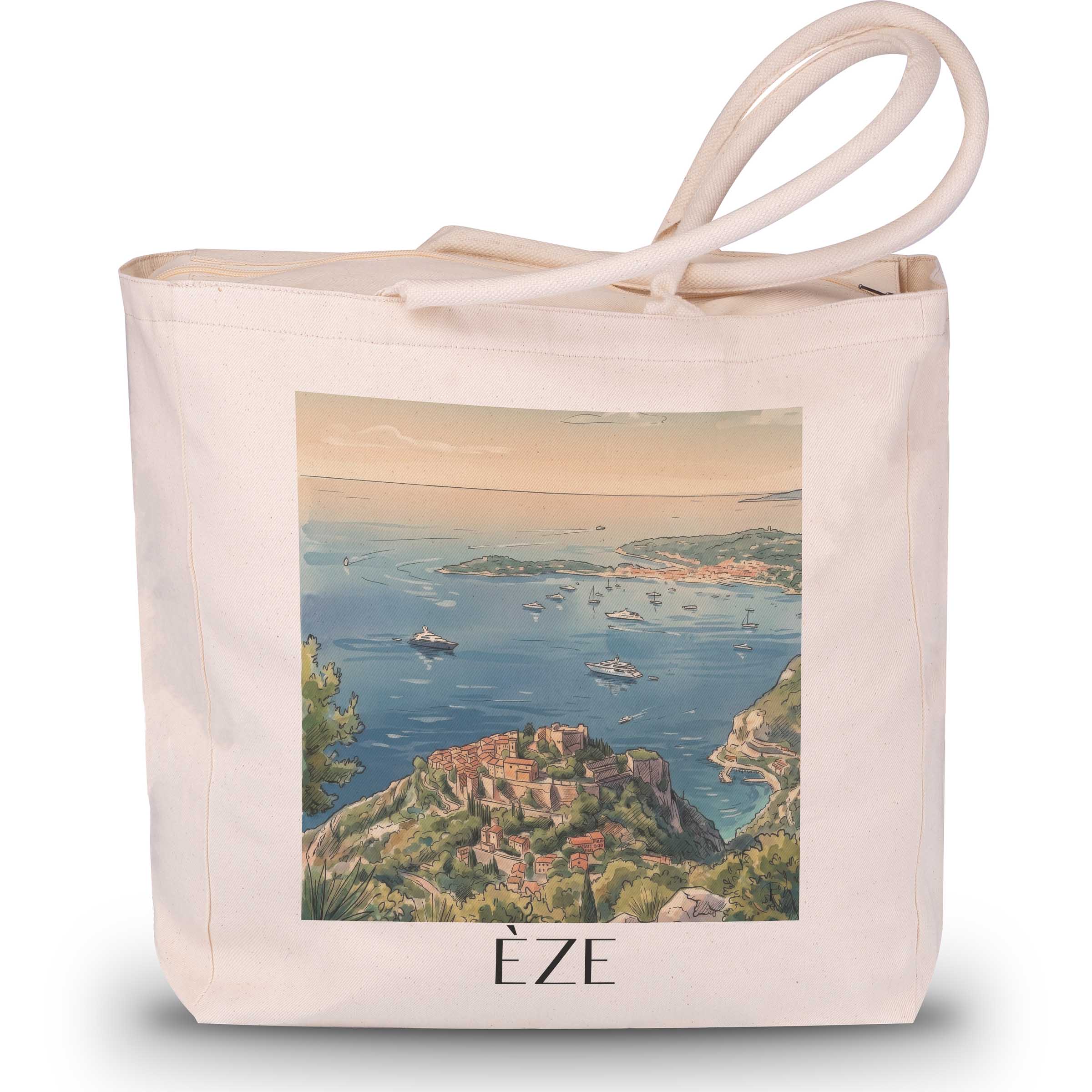 èze--côte-d´azur-frankreich-einkaufstasche-aquarell