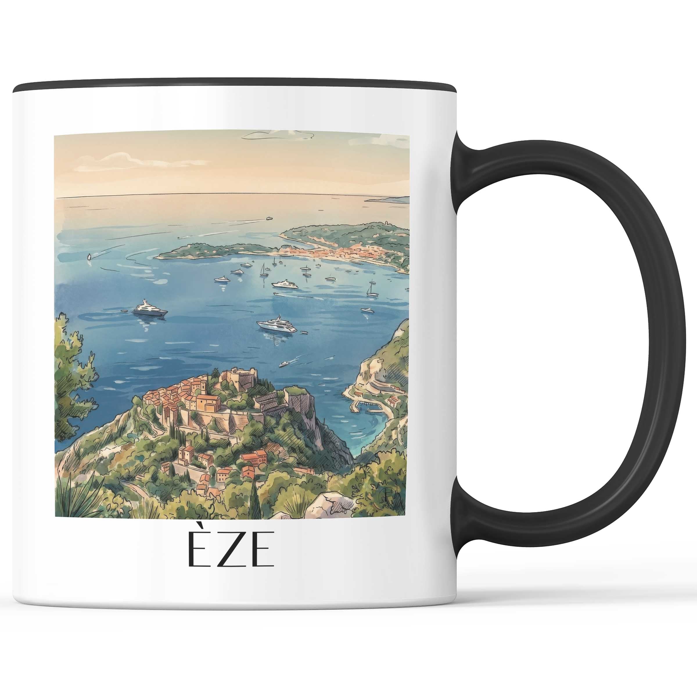 Èze Kaffeebecher - Côte d´Azur - Frankreich Becher - Kaffeetasse im Aquarell Stil