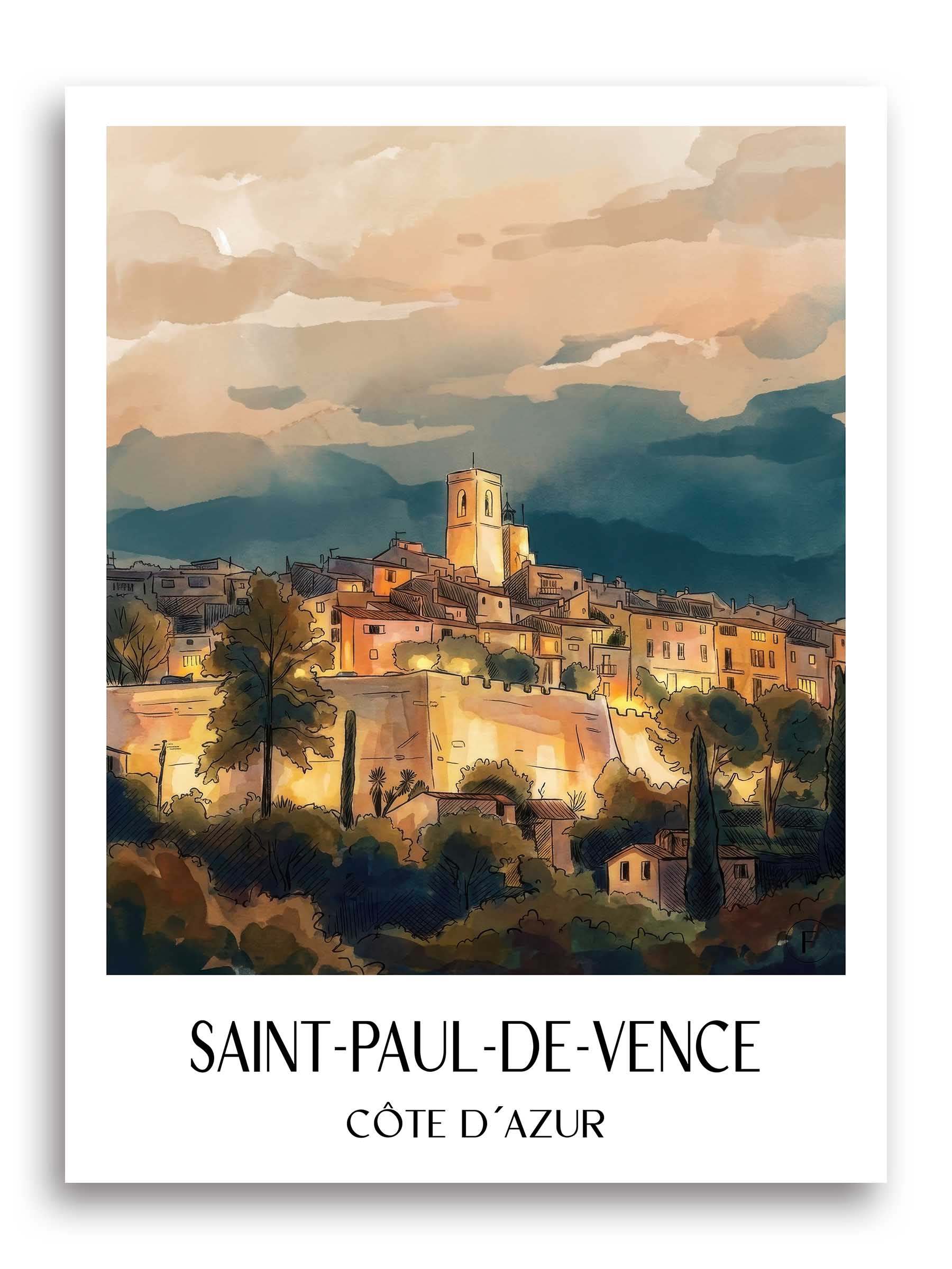 saint-paul-de-vence-côte-d´azur-frankreich-poster-aquarell