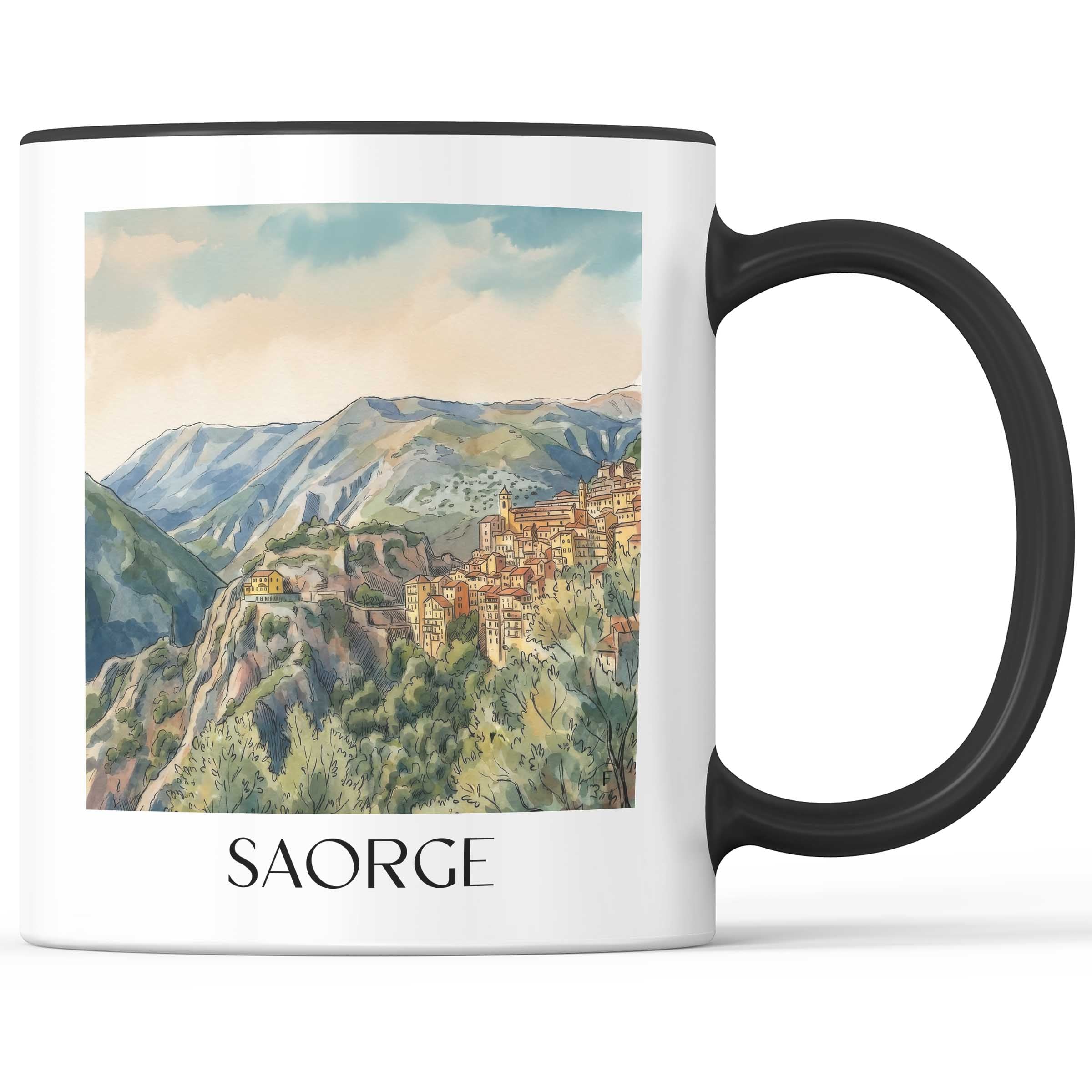 Saorge Kaffeebecher - Arrière-pays niçois - Frankreich Becher - Kaffeetasse im Aquarell Stil