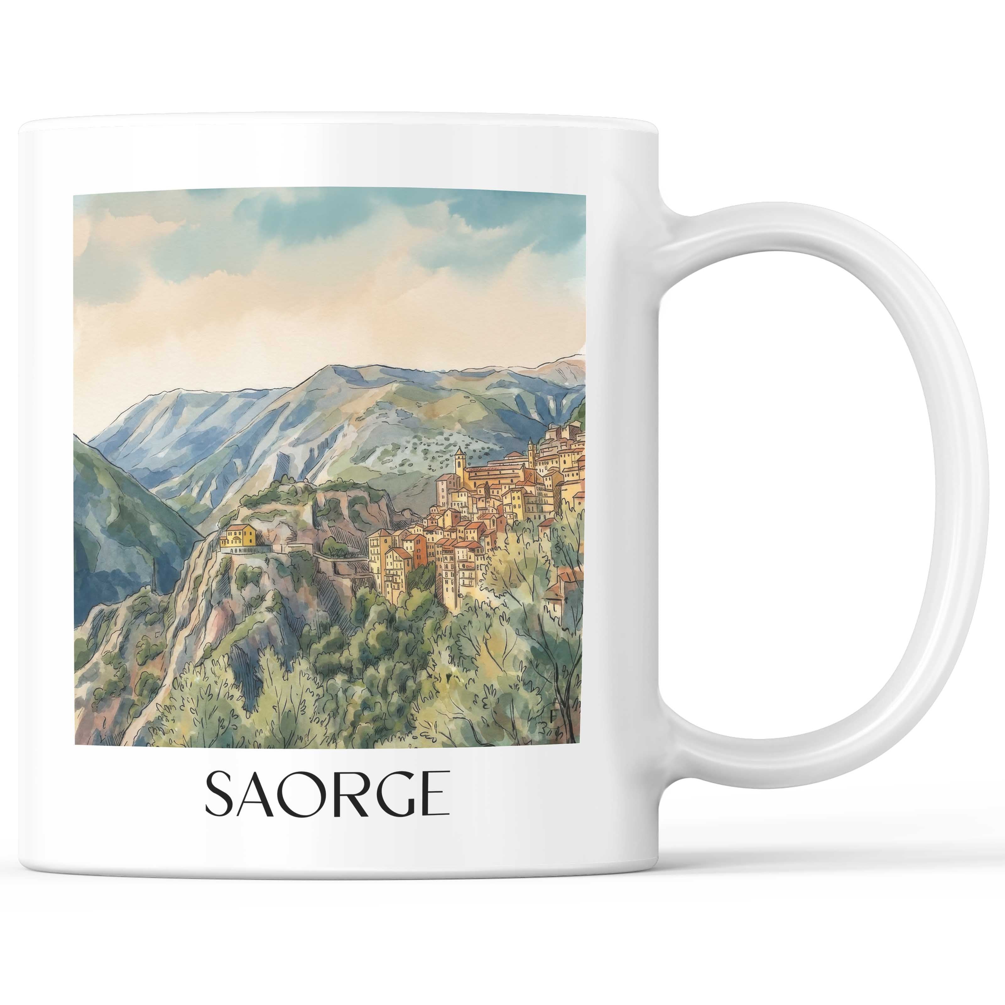 Saorge Kaffeebecher - Arrière-pays niçois - Frankreich Becher - Kaffeetasse im Aquarell Stil