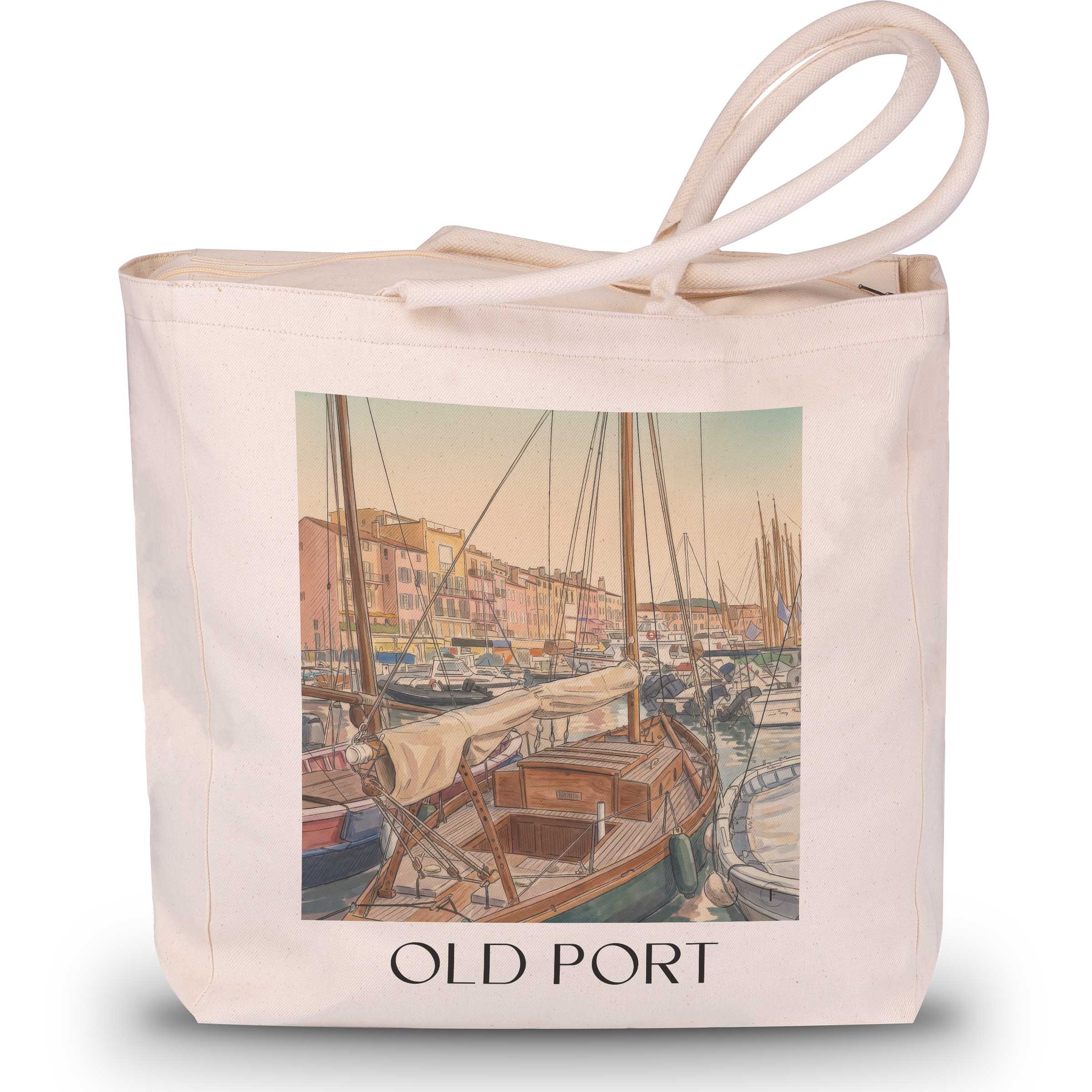 Vieux Port Shopping Tasche - Saint-Tropez - Frankreich Tote Bag - Einkaufstasche im Aquarell Stil