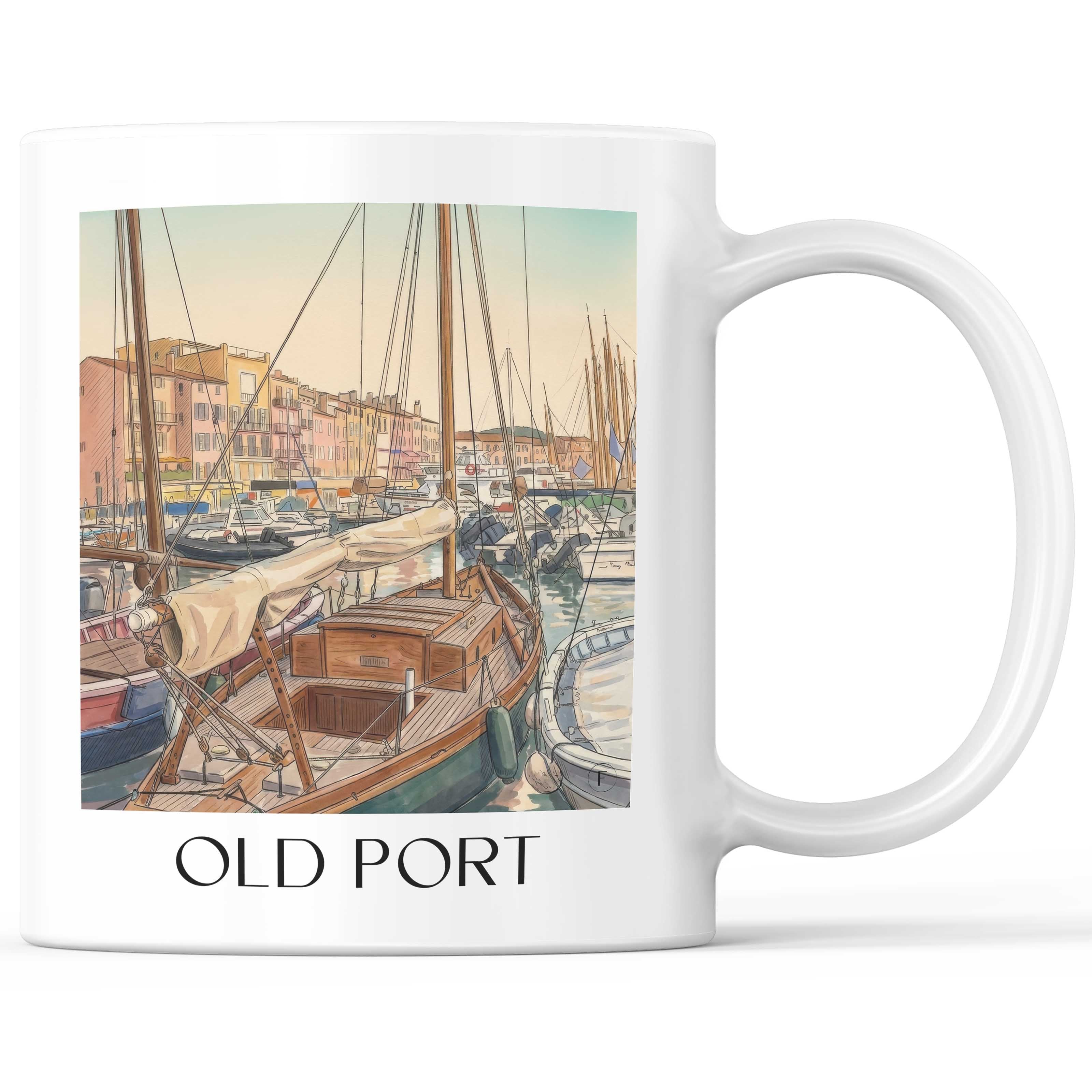 Vieux Port Kaffeebecher - Saint-Tropez - Frankreich Becher - Kaffeetasse im Aquarell Stil
