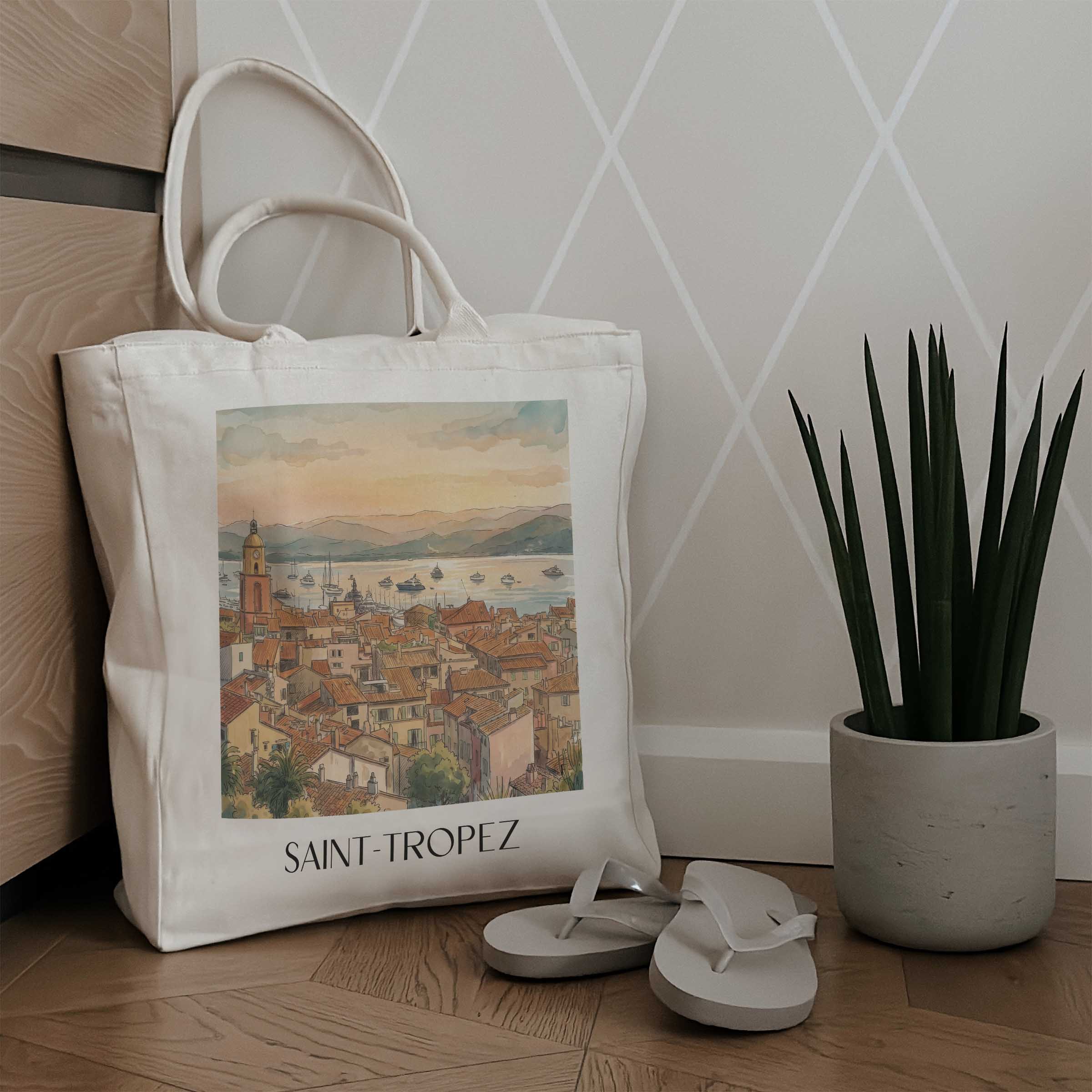 saint-tropez-côte-d´azur-frankreich-einkaufstasche-aquarell