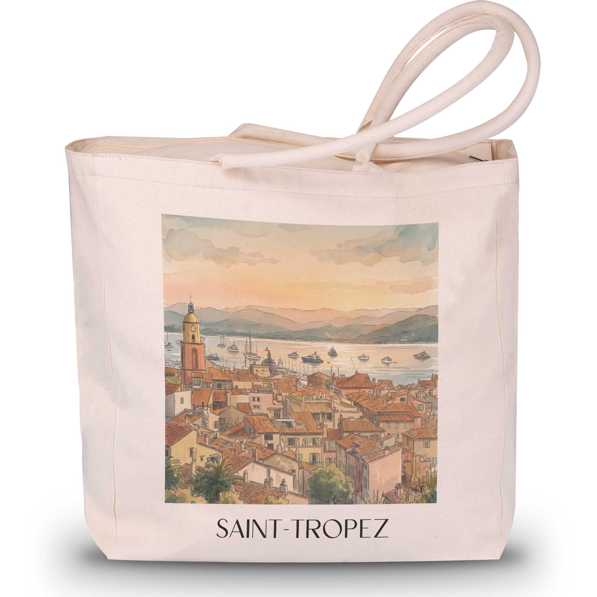 Saint-Tropez Shopping Tasche - Côte d´Azur - Frankreich Tote Bag - Einkaufstasche im Aquarell Stil