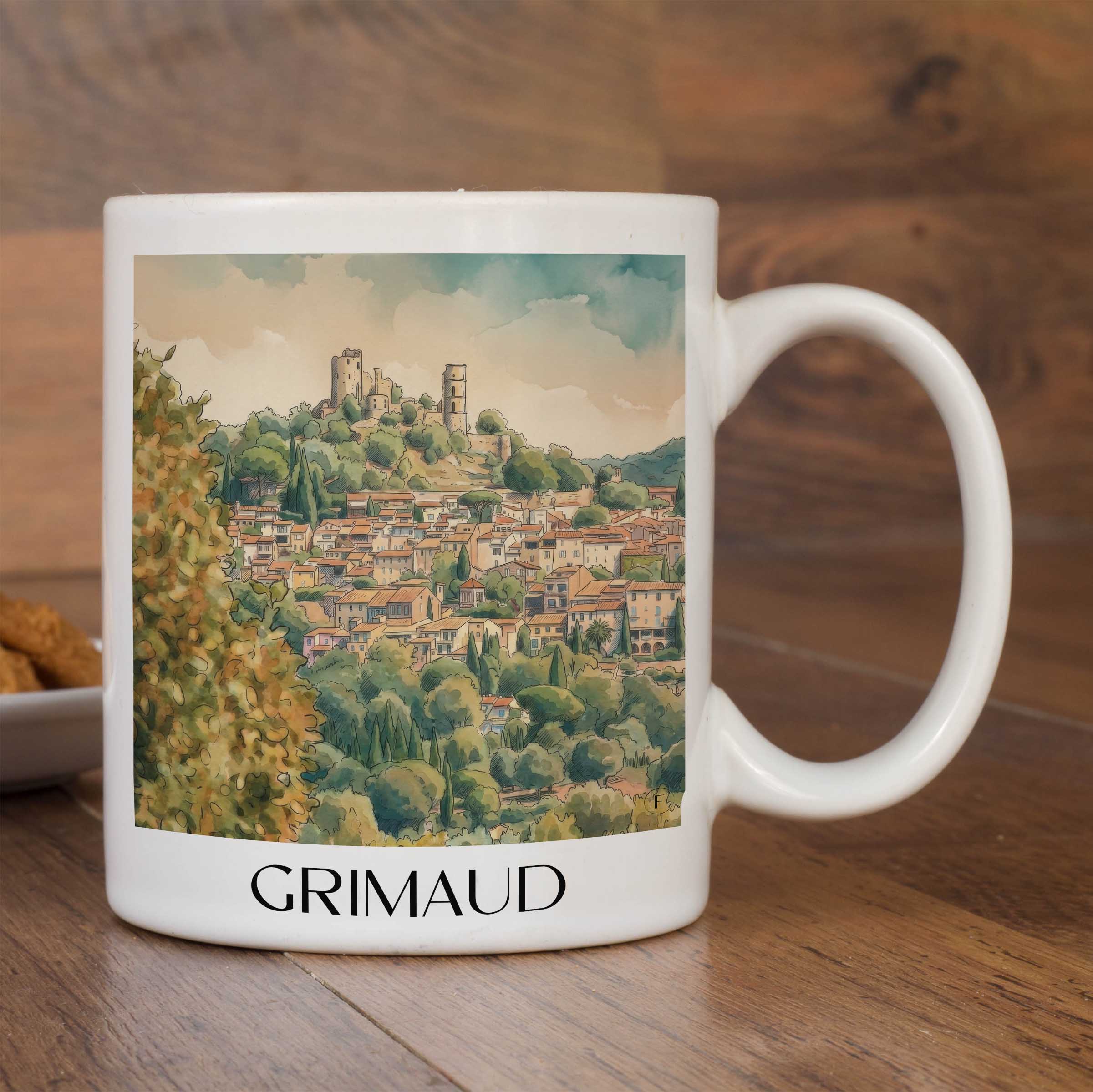 grimaud-côte-d´azur-frankreich-kaffeebecher-aquarell