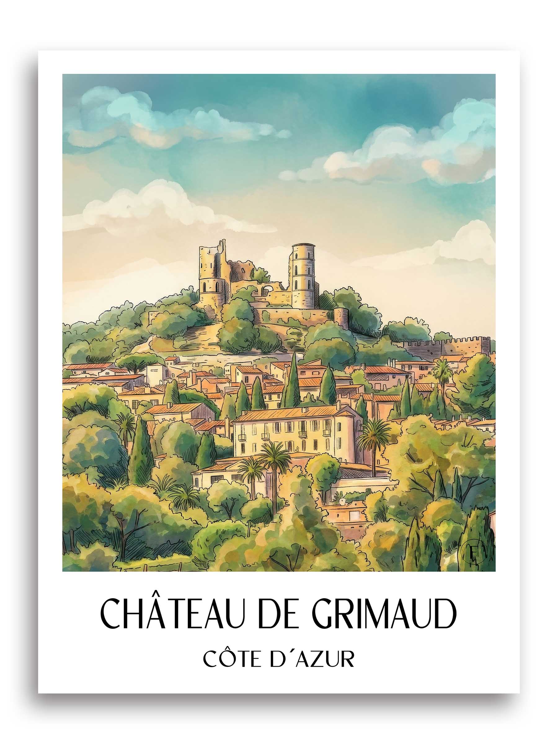 château-de-grimaud-côte-d´azur-frankreich-poster-aquarell