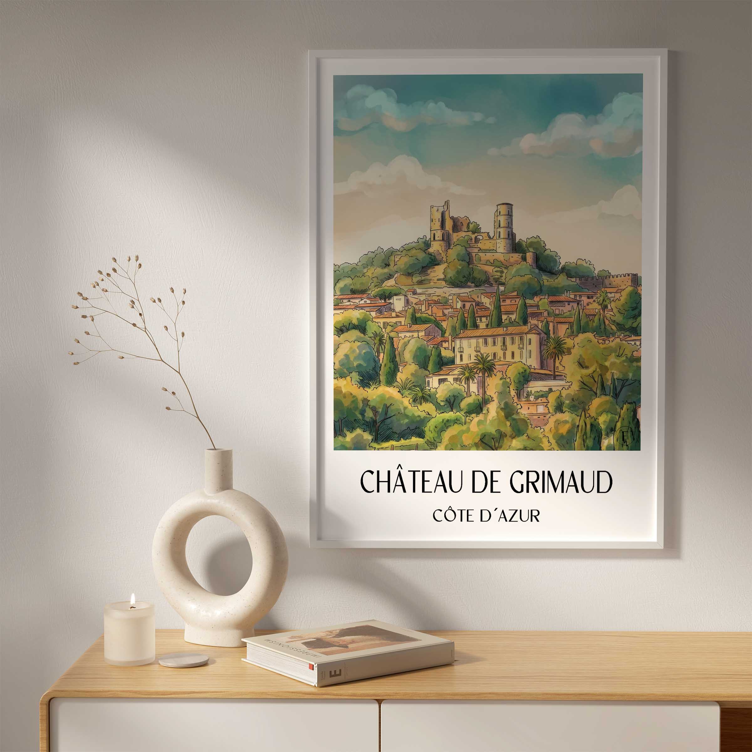 château-de-grimaud-côte-d´azur-frankreich-poster-aquarell
