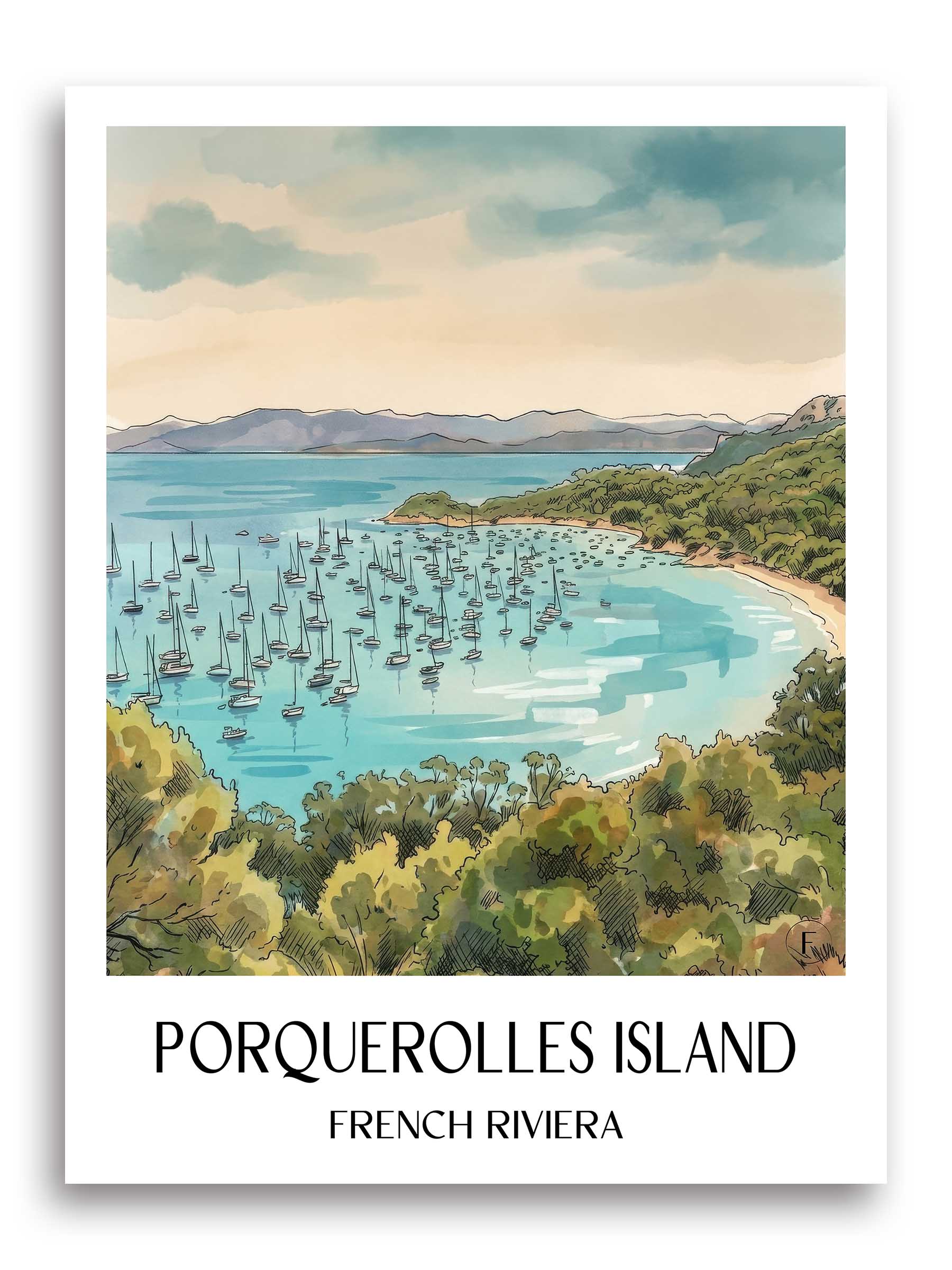 Île de Porquerolles Poster - Côte d´Azur - Frankreich Kunstdruck - Aquarell von A4 bis A1