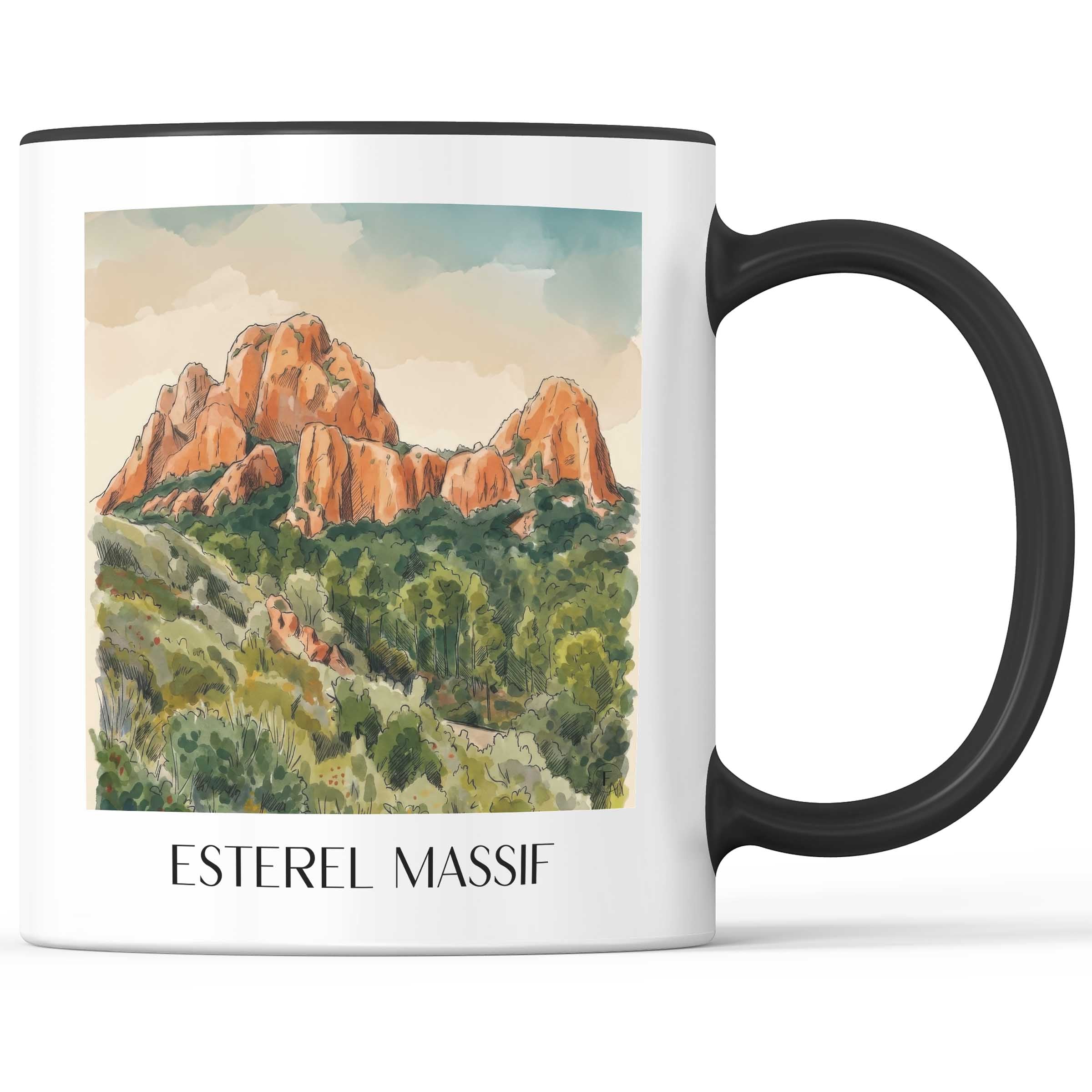 Massif de l´Estérel Kaffeebecher - Côte d´Azur - Frankreich Becher - Kaffeetasse im Aquarell Stil