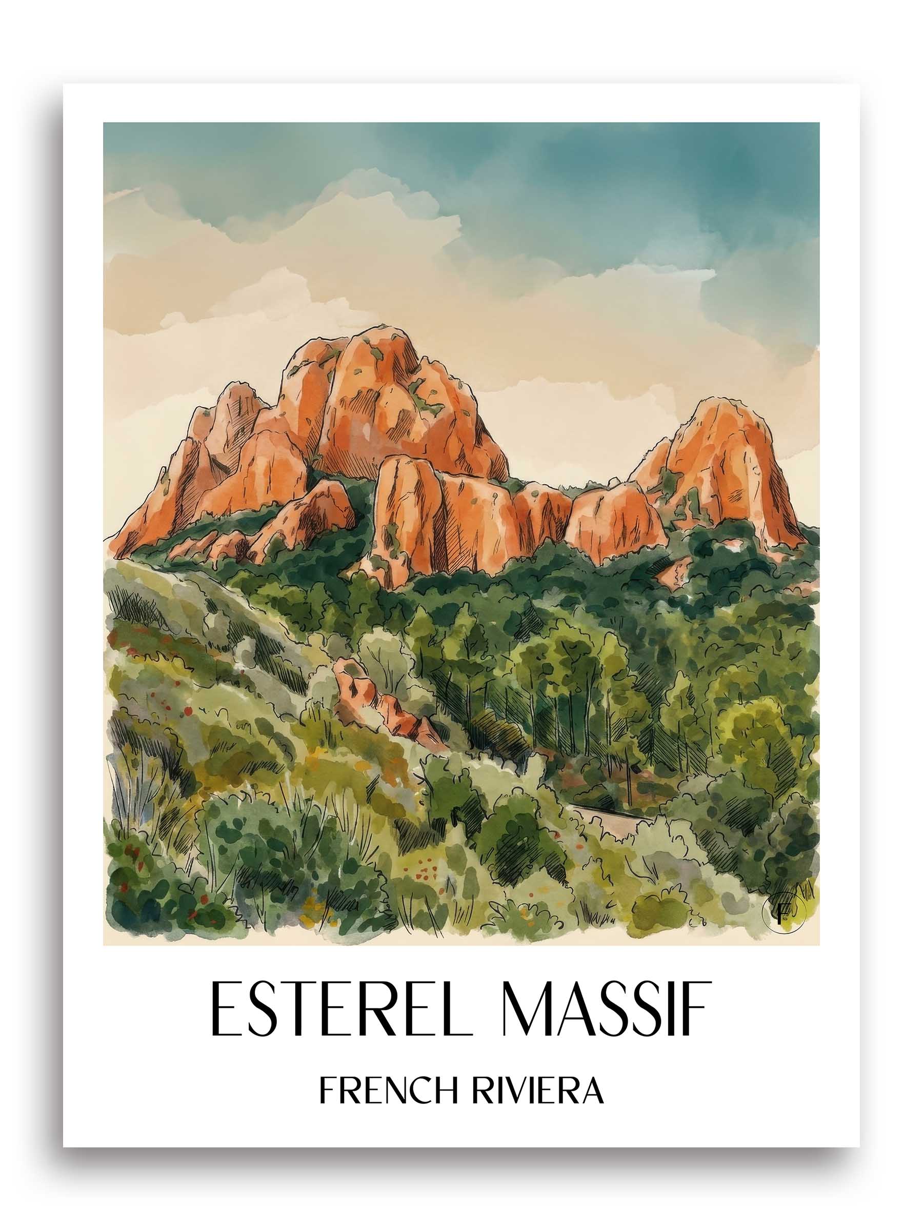 Massif de l´Estérel Poster - Côte d´Azur - Frankreich Kunstdruck - Aquarell von A4 bis A1