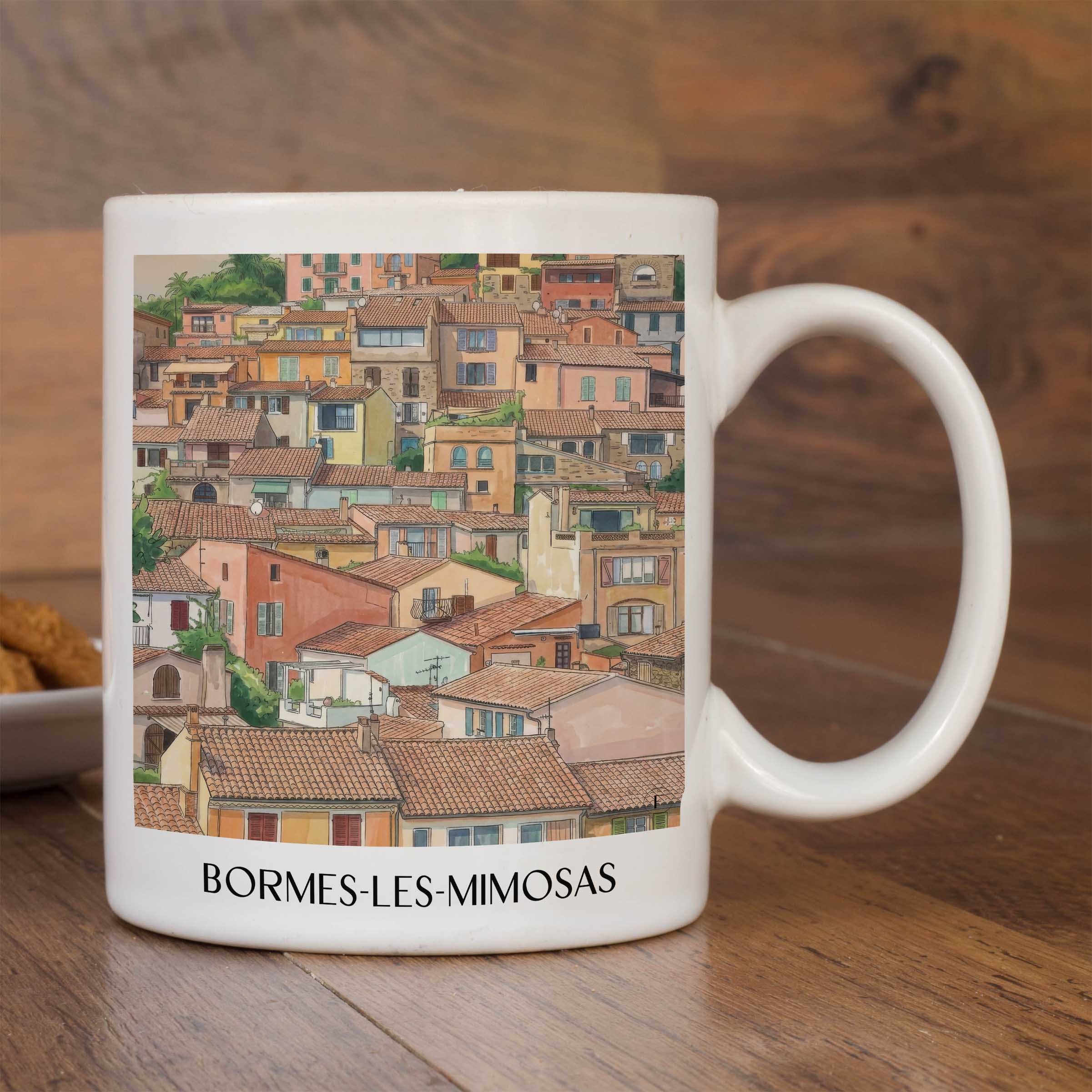 bormes-les-mimosas-côte-des-maures-frankreich-kaffeebecher-aquarell
