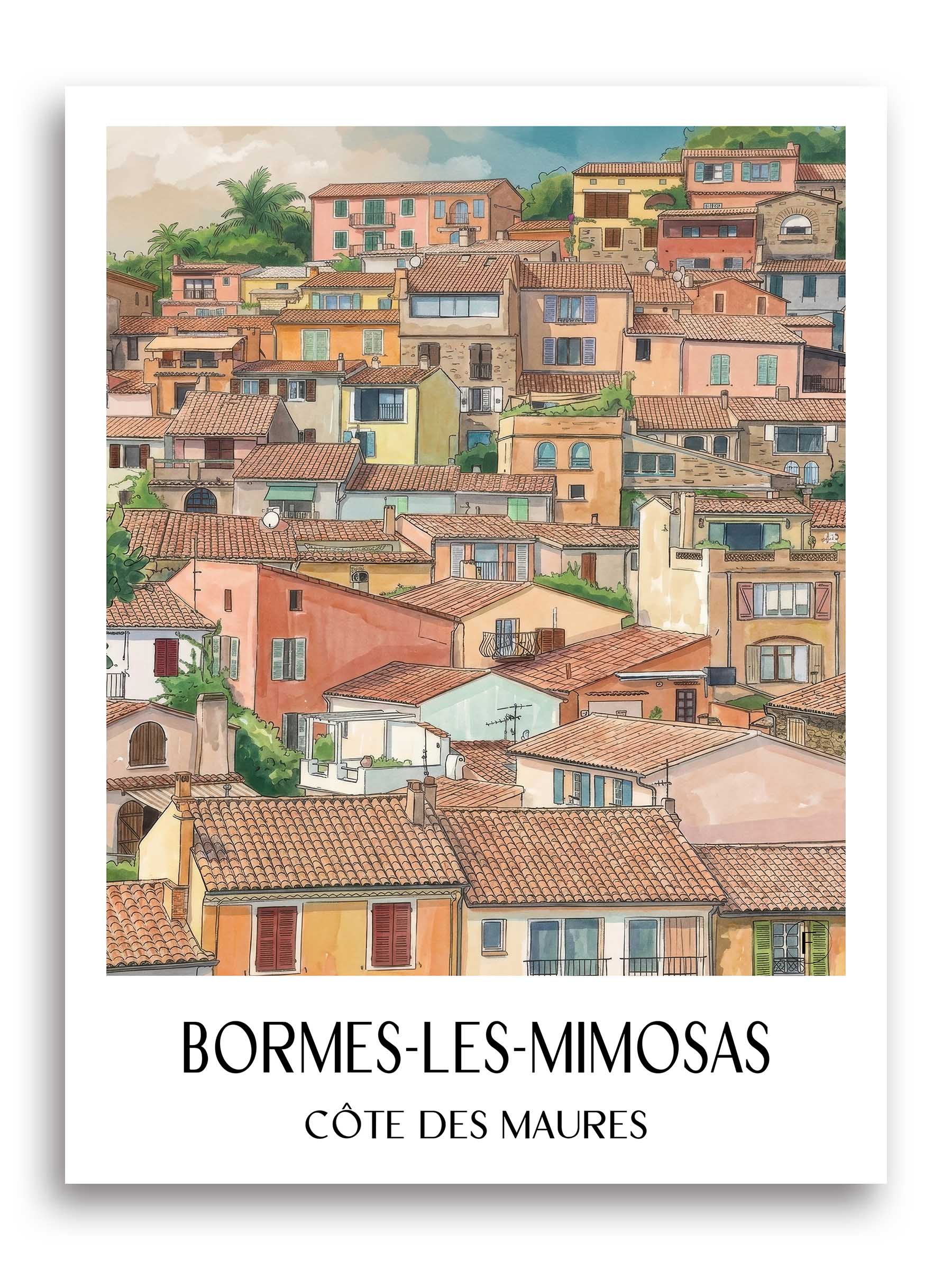 bormes-les-mimosas-côte-des-maures-frankreich-poster-aquarell