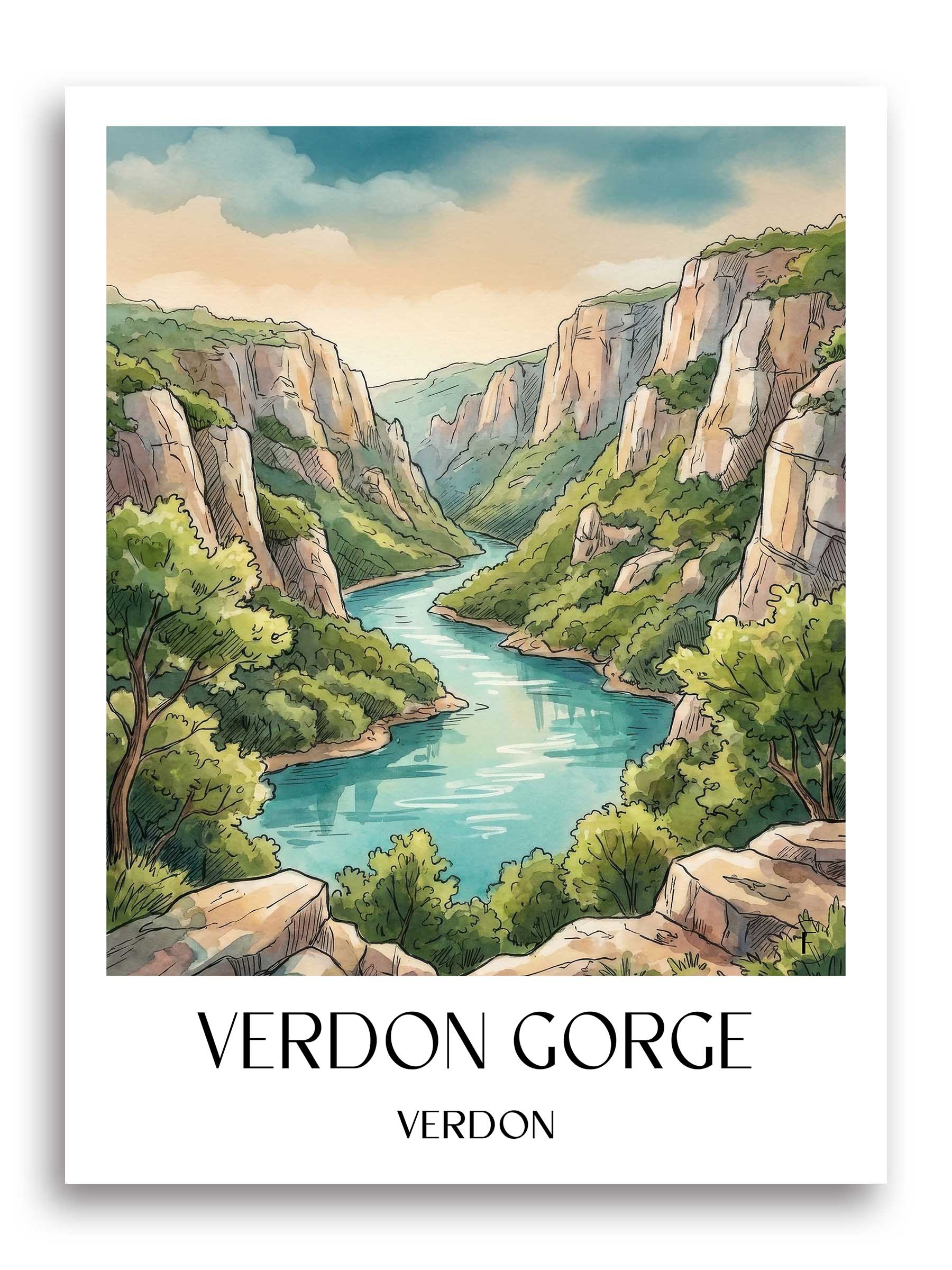 Verdonsschlucht Poster - Verdon - Frankreich Kunstdruck - Aquarell von A4 bis A1