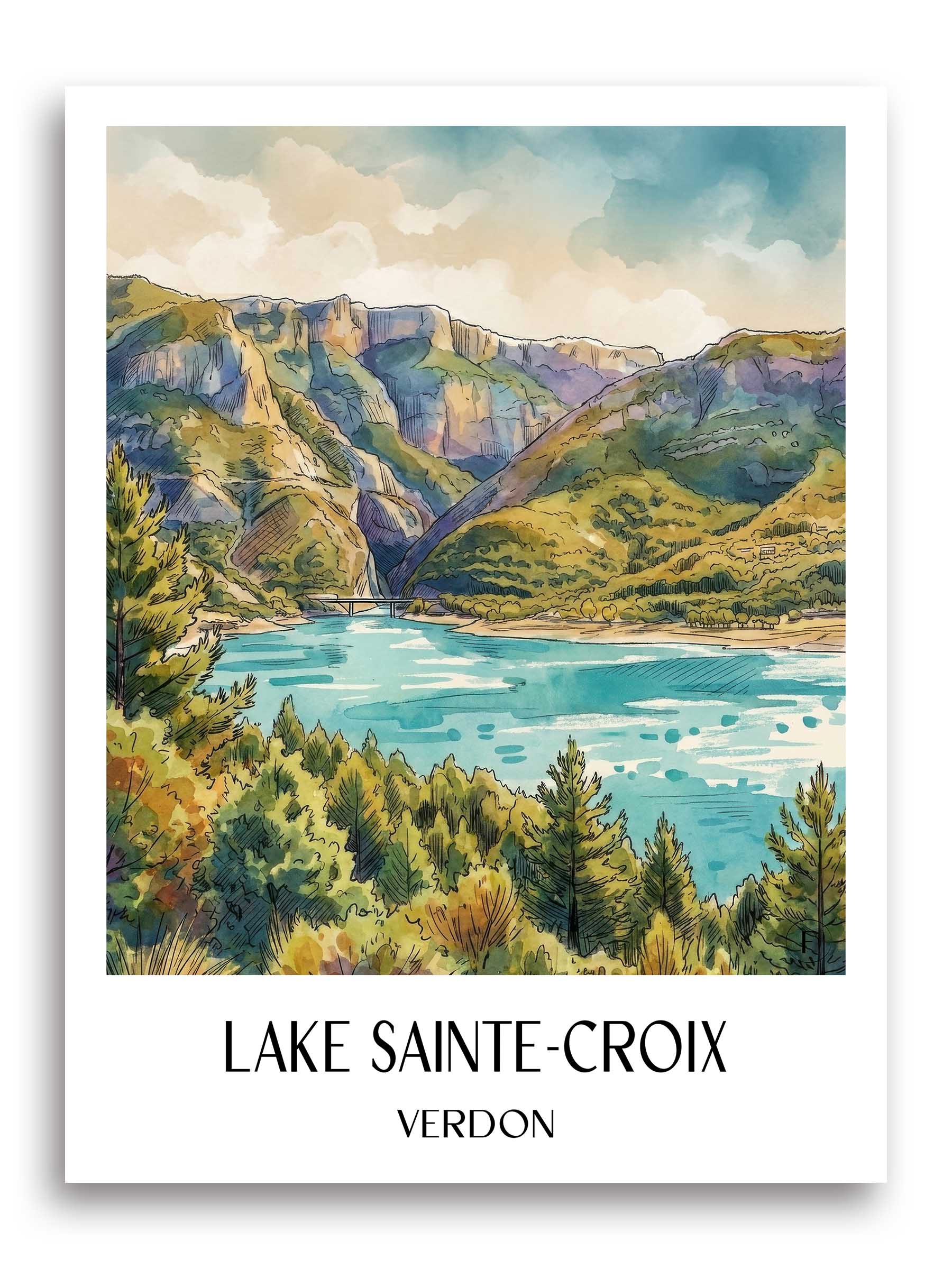 Lac de Sainte-Croix Poster - Verdon - Frankreich Kunstdruck - Aquarell von A4 bis A1